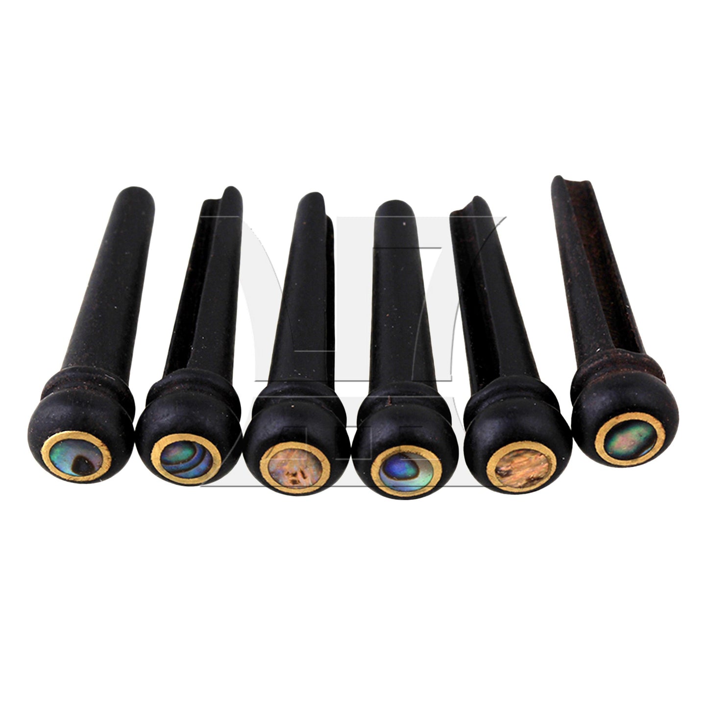 6 Acoustic Guitar Ebony Bridge Pins With Abalone Dot and Brass Circle skirt