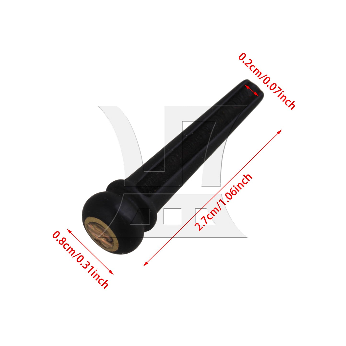 6 Acoustic Guitar Ebony Bridge Pins With Abalone Dot and Brass Circle skirt