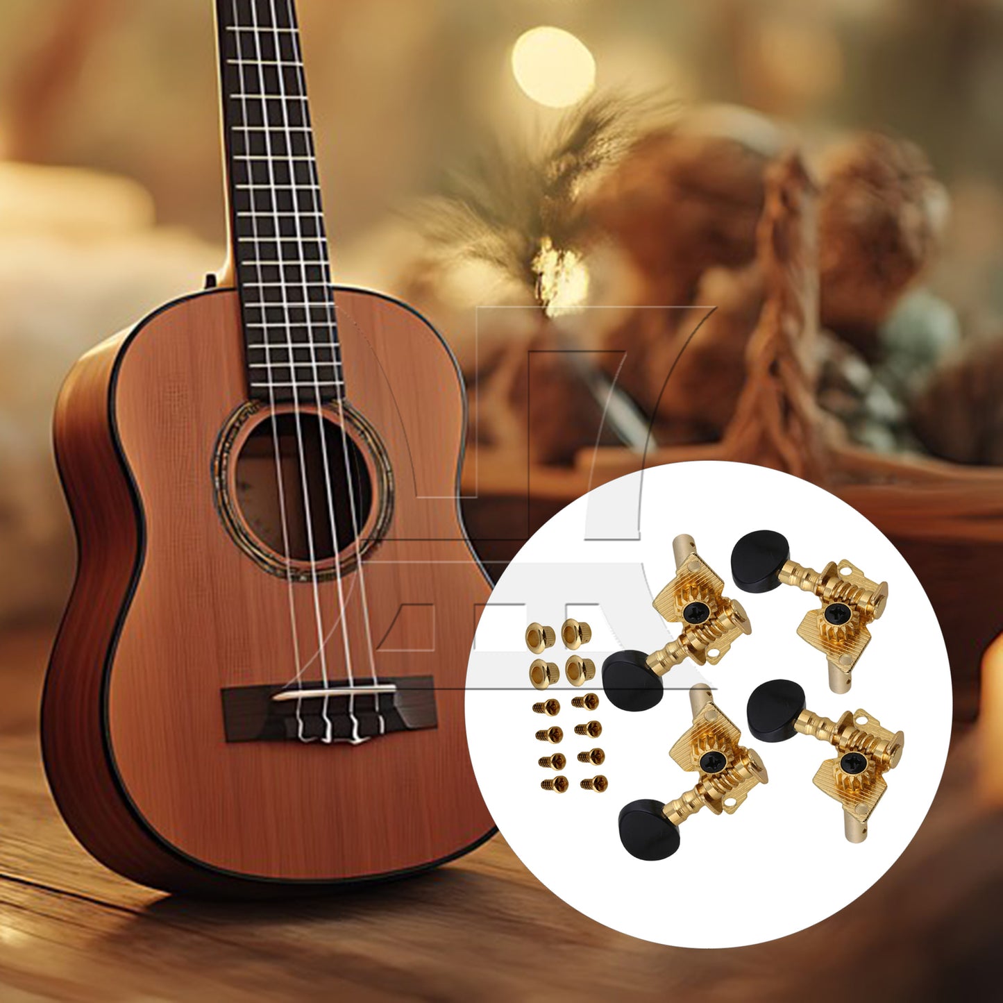 BQLZR Gold-plated 2R2L Tuning Peg Machine Head TUNERS for UKULELE Concave Button