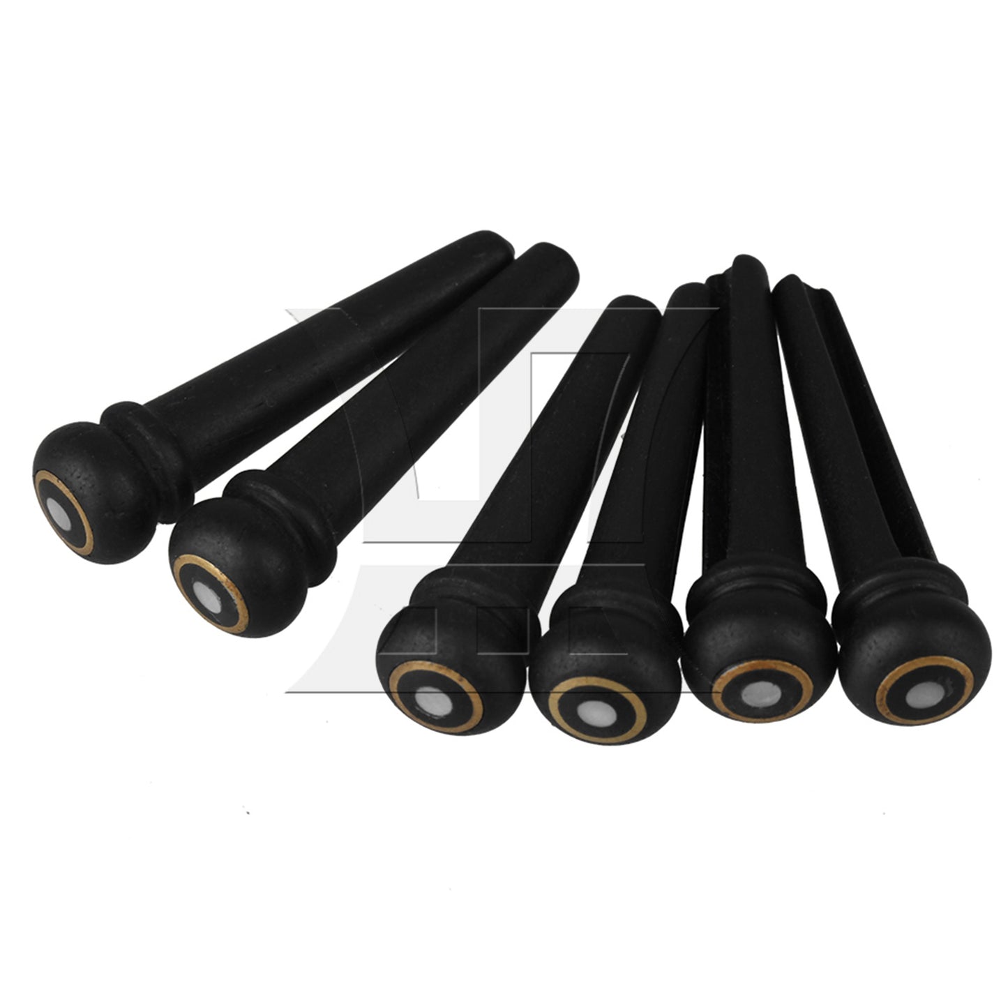 6 Acoustic Guitar Ebony Bridge Pins With Abalone Dot and Brass Circle skirt