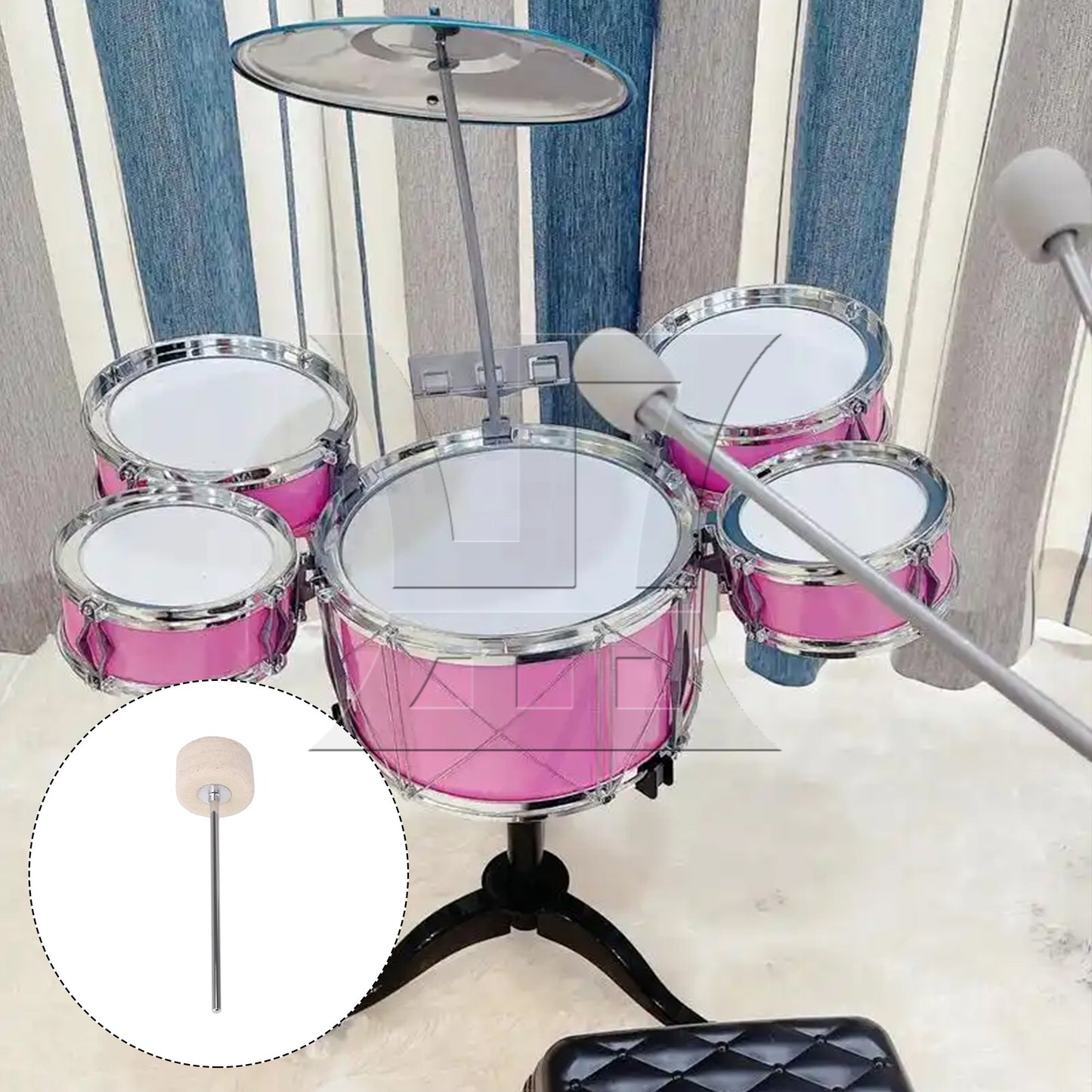 Round Shape Stainless Steel Shaft 7.48 x 1.97inch White Felt Bass Drum Beater