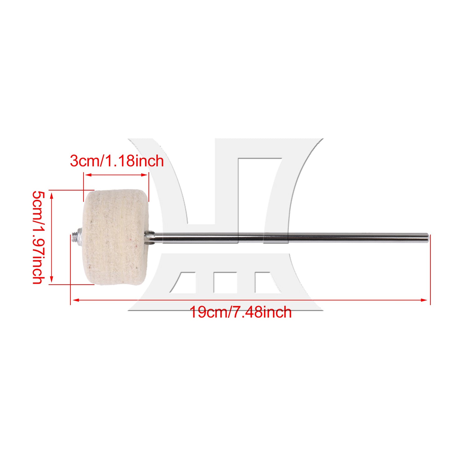 Round Shape Stainless Steel Shaft 7.48 x 1.97inch White Felt Bass Drum Beater