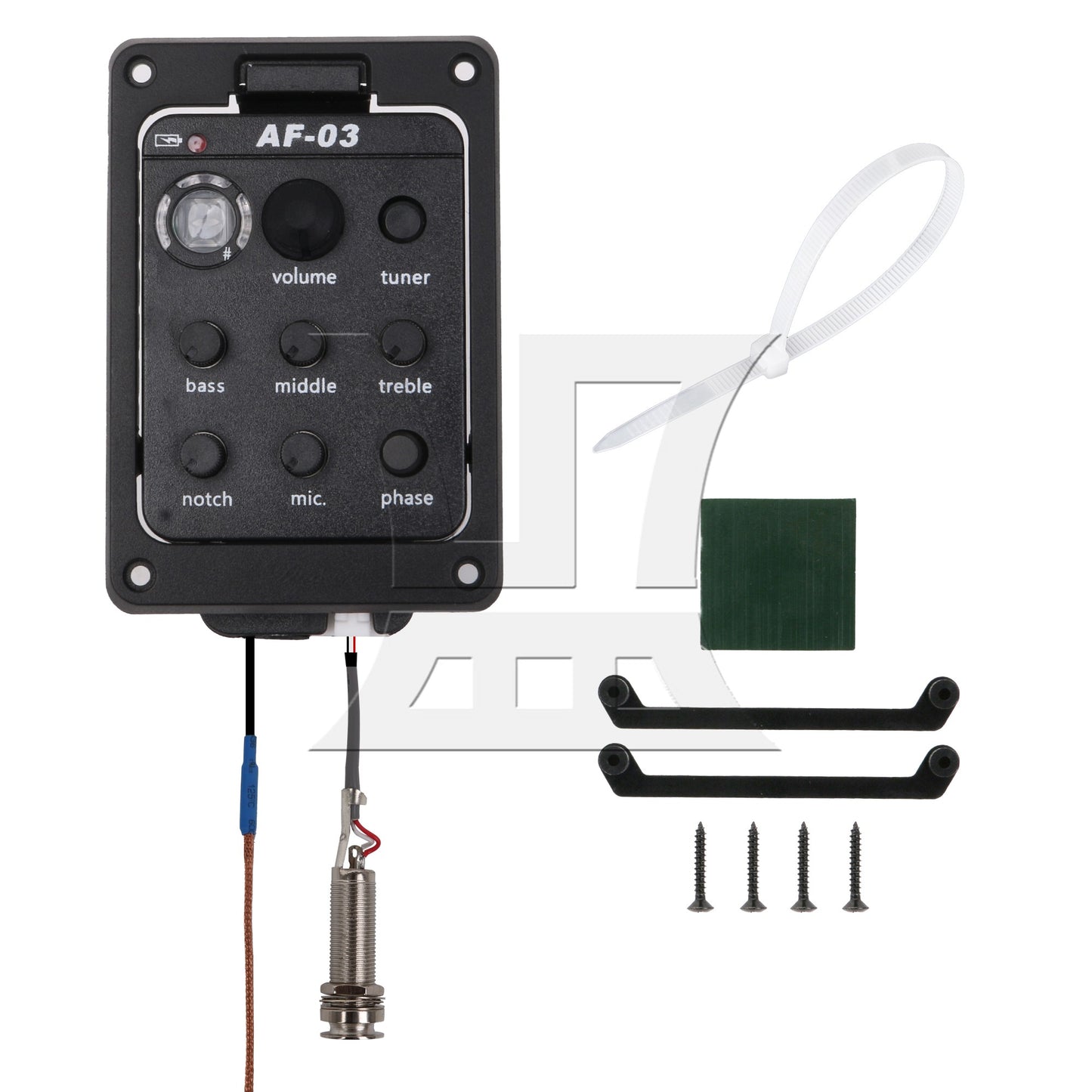 Black Guitar Preamp Piezo Pickup Tuner Plastic 301 Folk Acoustic Pickup