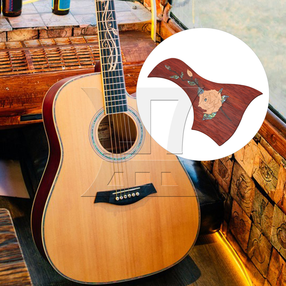BQLZR Mahogany Peony Pattern Double-Sided Adhesive Wood Guitar Pickguard