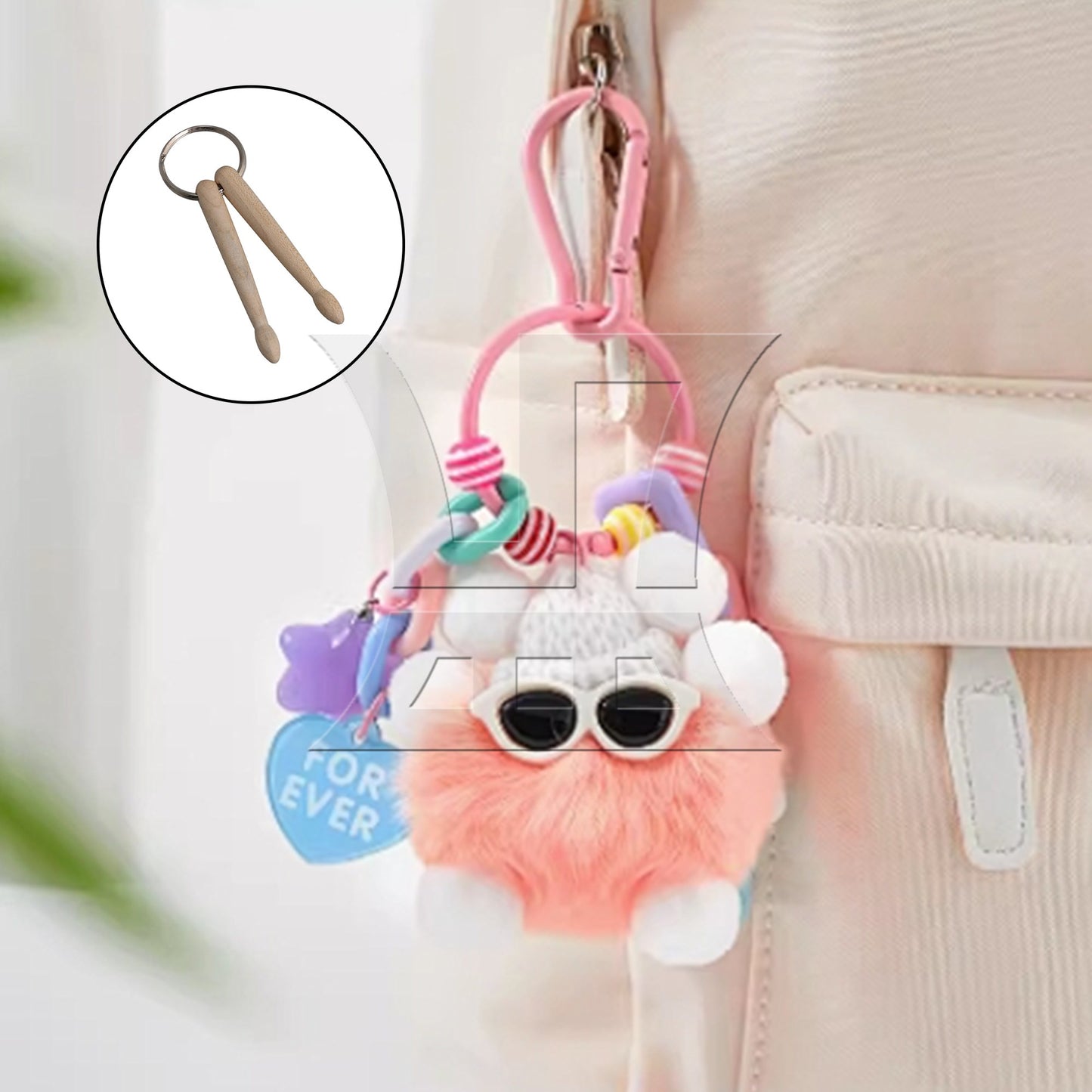 Mini Drum 2 Sticks Keychain Wood Drumsticks Key Ring Chain Percussion