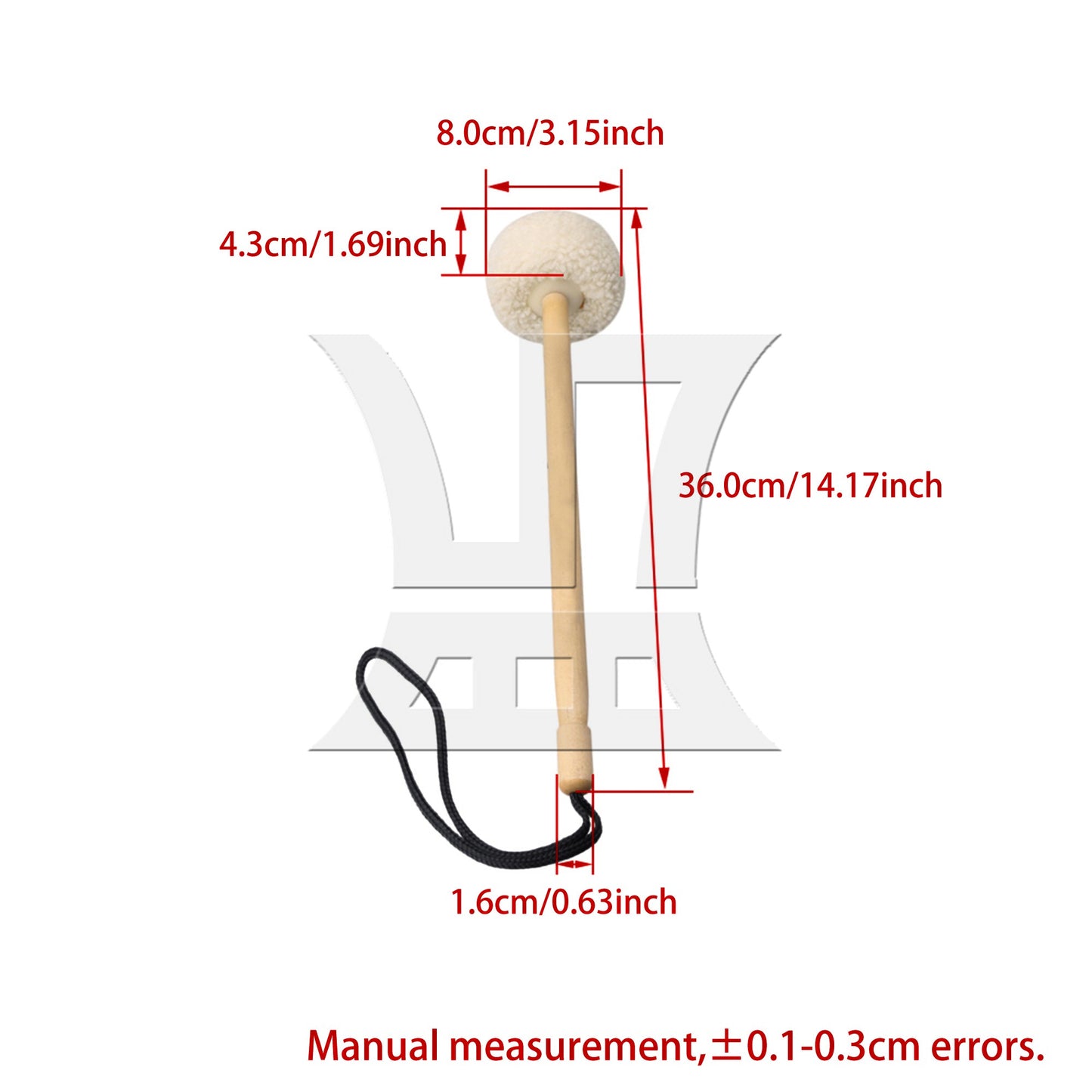 0.63x14.17inch Gong Accessories Gong Mallet Wood Core with Wool Head