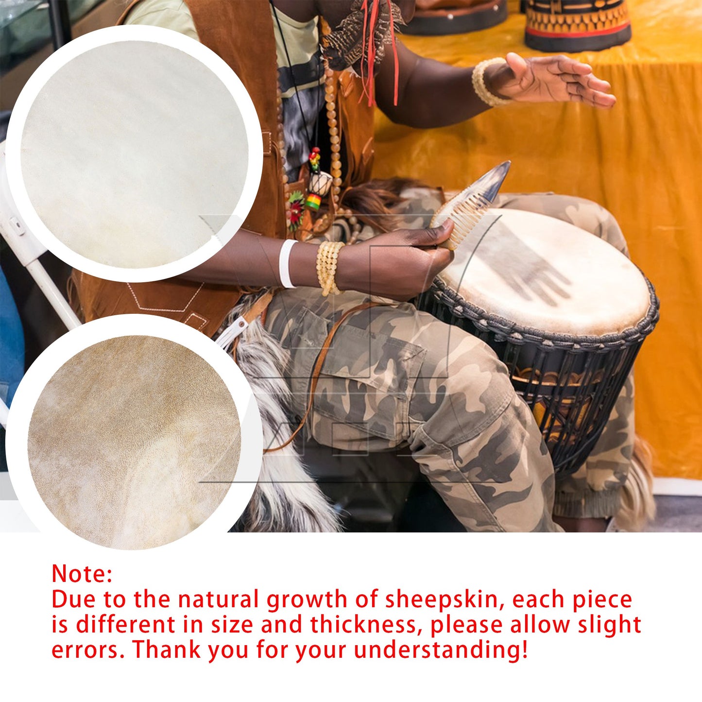 Skin Drums Head for 12 inch African Tambourine Head Replacement Yellow