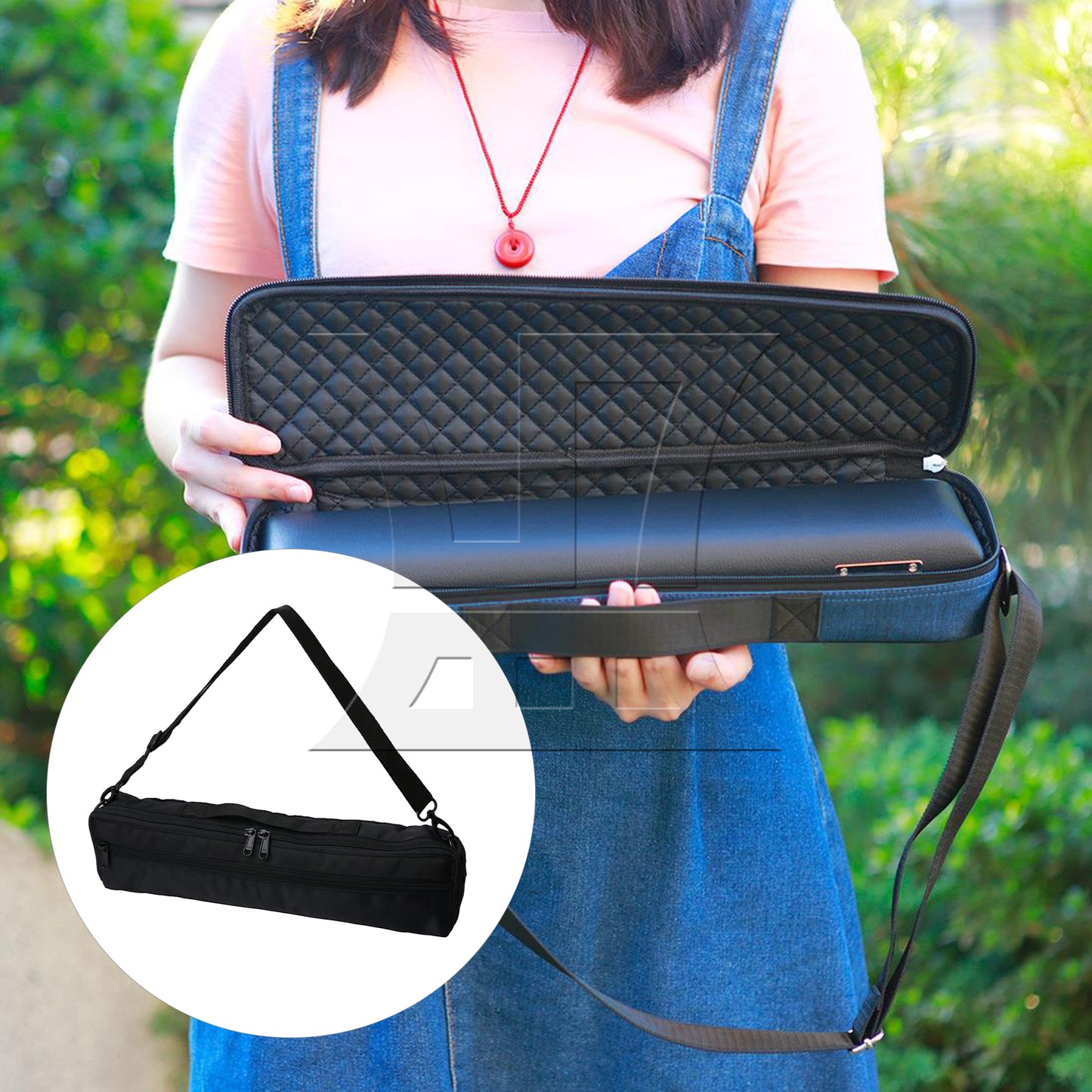BQLZR 13x6x41cm Portable Canvas 16 Hole Flute Soft Case Handbag Gig Bag Black