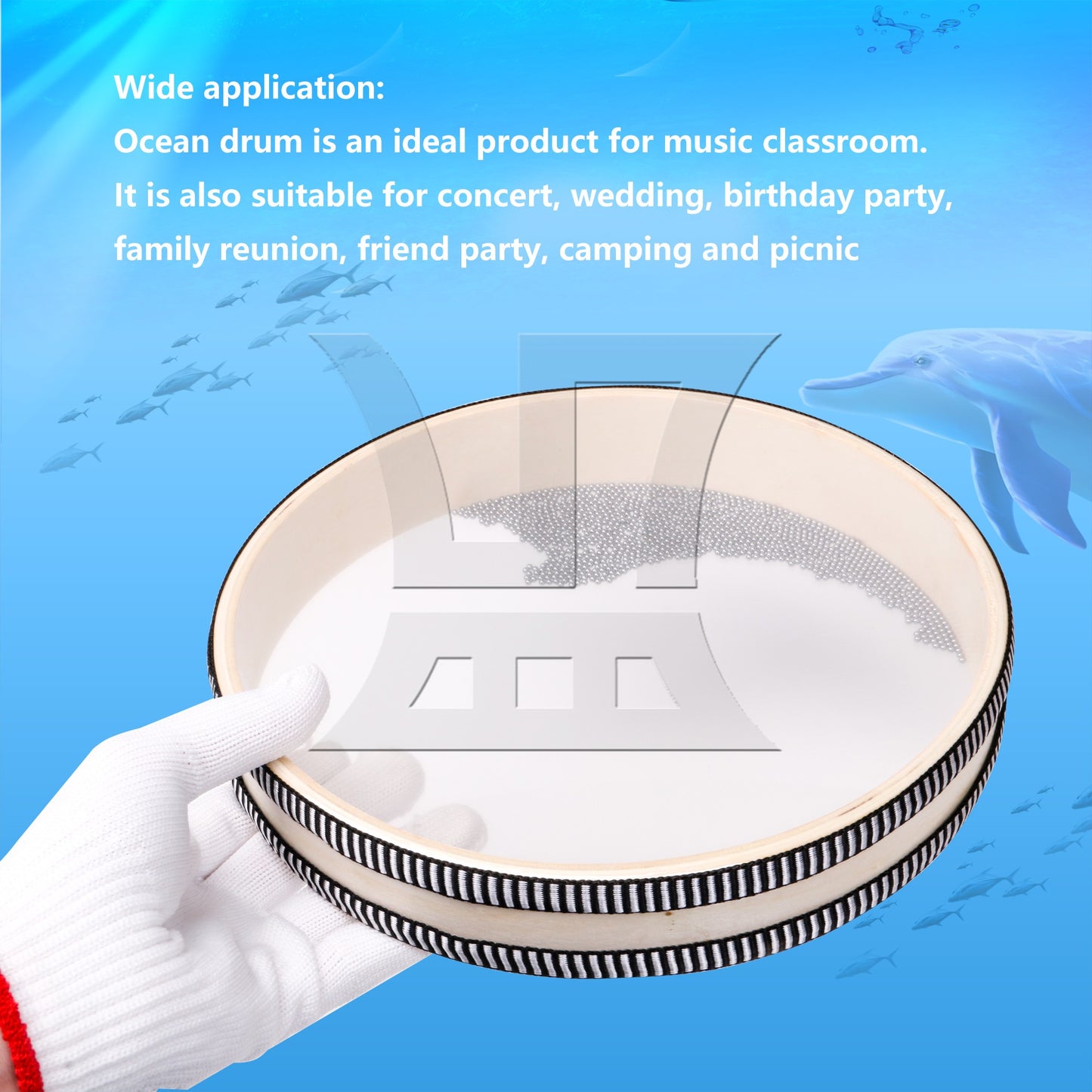 10" Wave Bead Ocean Drum Natural Color Musical Instrument Percussion