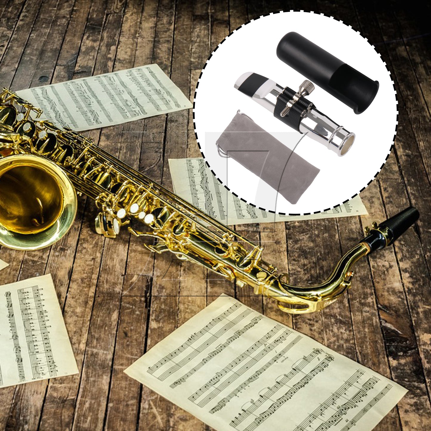 BQLZR Tenor Sax Mouthpiece Leather Ligature Fastener with PU Cap Silver