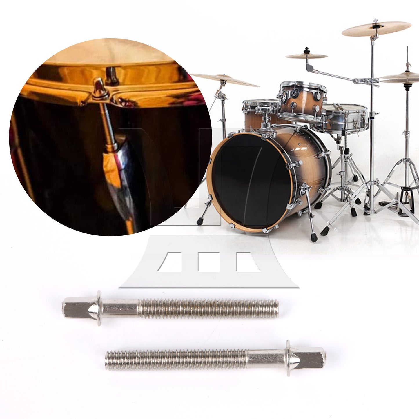 10Pieces Metal Drum Kit Screw Tight Tension Rod M6x50mm with Gasher for Snare