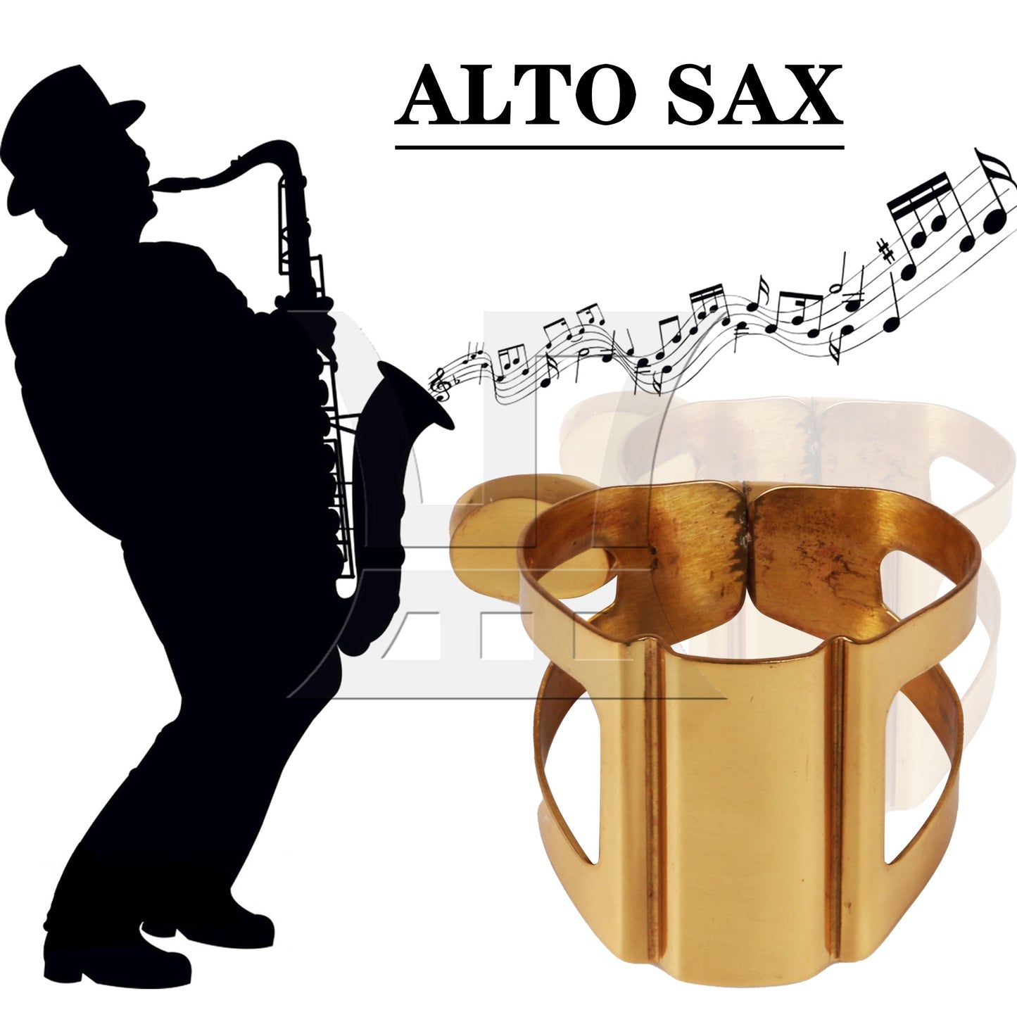 Alto Sax Saxophone Brass Ligature for Repairing & Care Golden 0.98x1.06inch