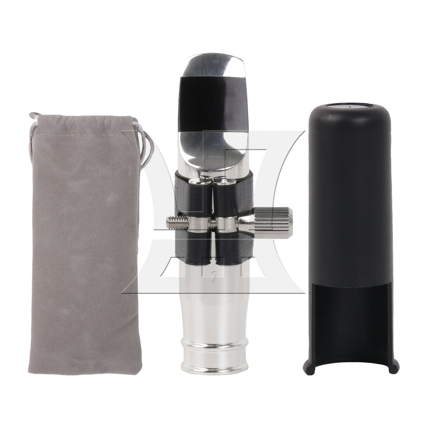 Professional Silver Plated Alto Sax B-flat Mouthpiece 7# w/PU Leather Clip Cap
