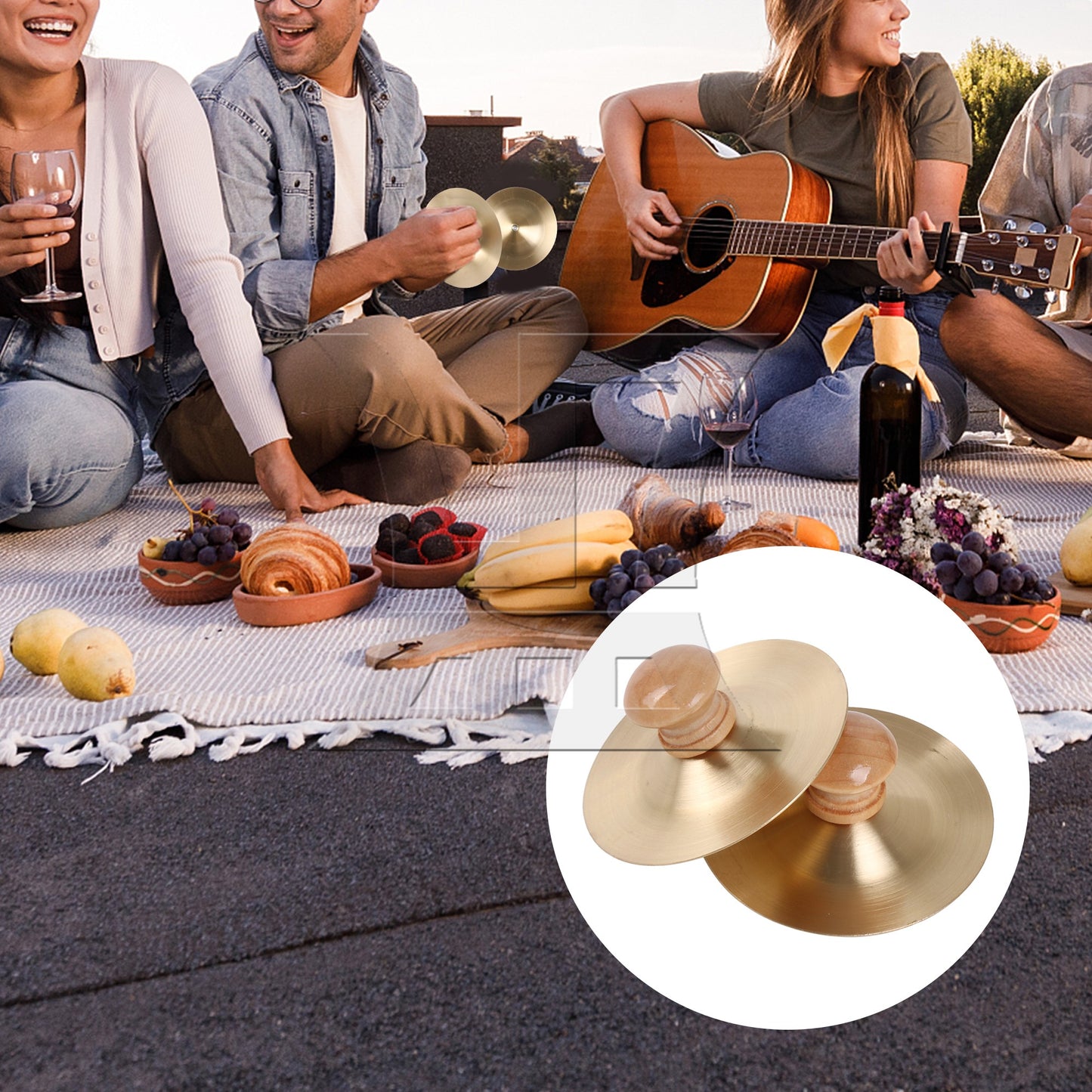 2 Pieces Mini Belly Dance Finger Hand Cymbals for Party 3.54 Inch Dia Golden