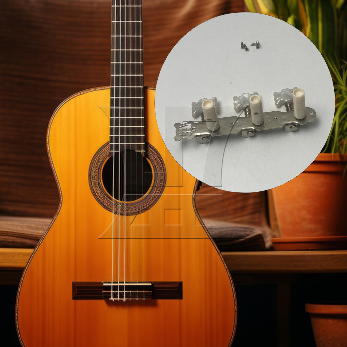 BQLZR 1pc Classical Guitar Pearl Flower Head Plastic Column Triple Tuner Peg Chrome Right for Classical Guitar