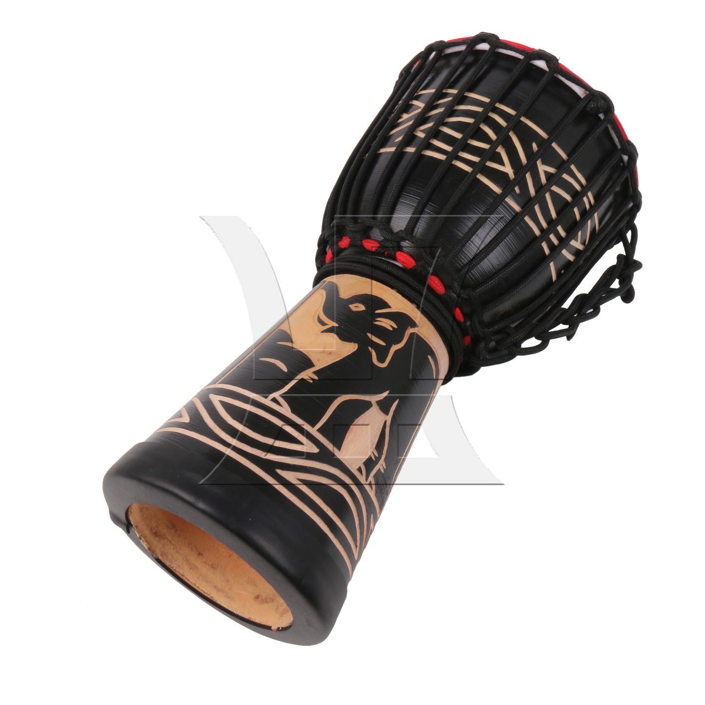 African Djembe Drum Standard 8" Diameter Hand-Carved Black Elephant Pattern