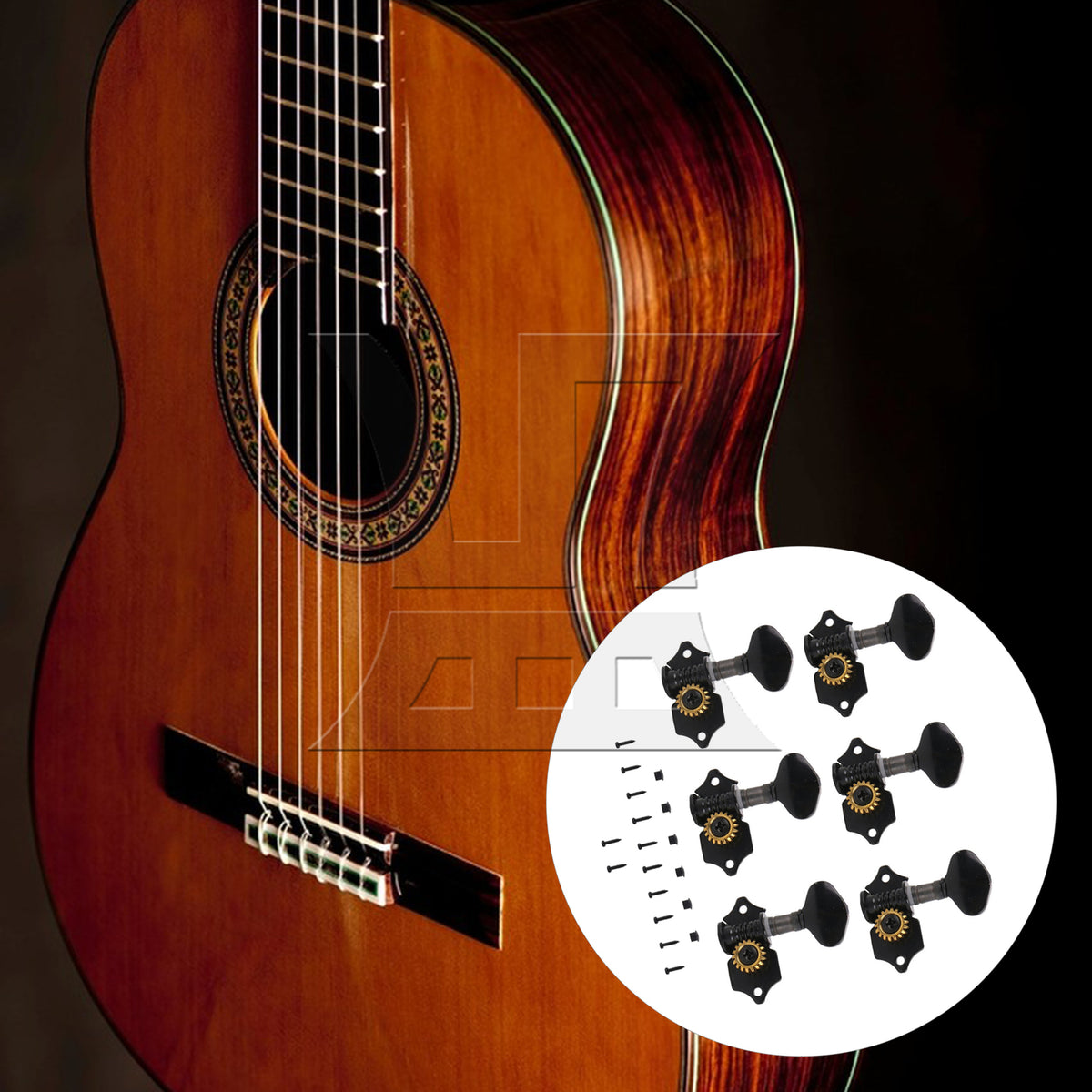BQLZR 6Pcs Open Folk Guitar String Gear Ratio 1:18 Plum Blossom Handle Black (3R3L)