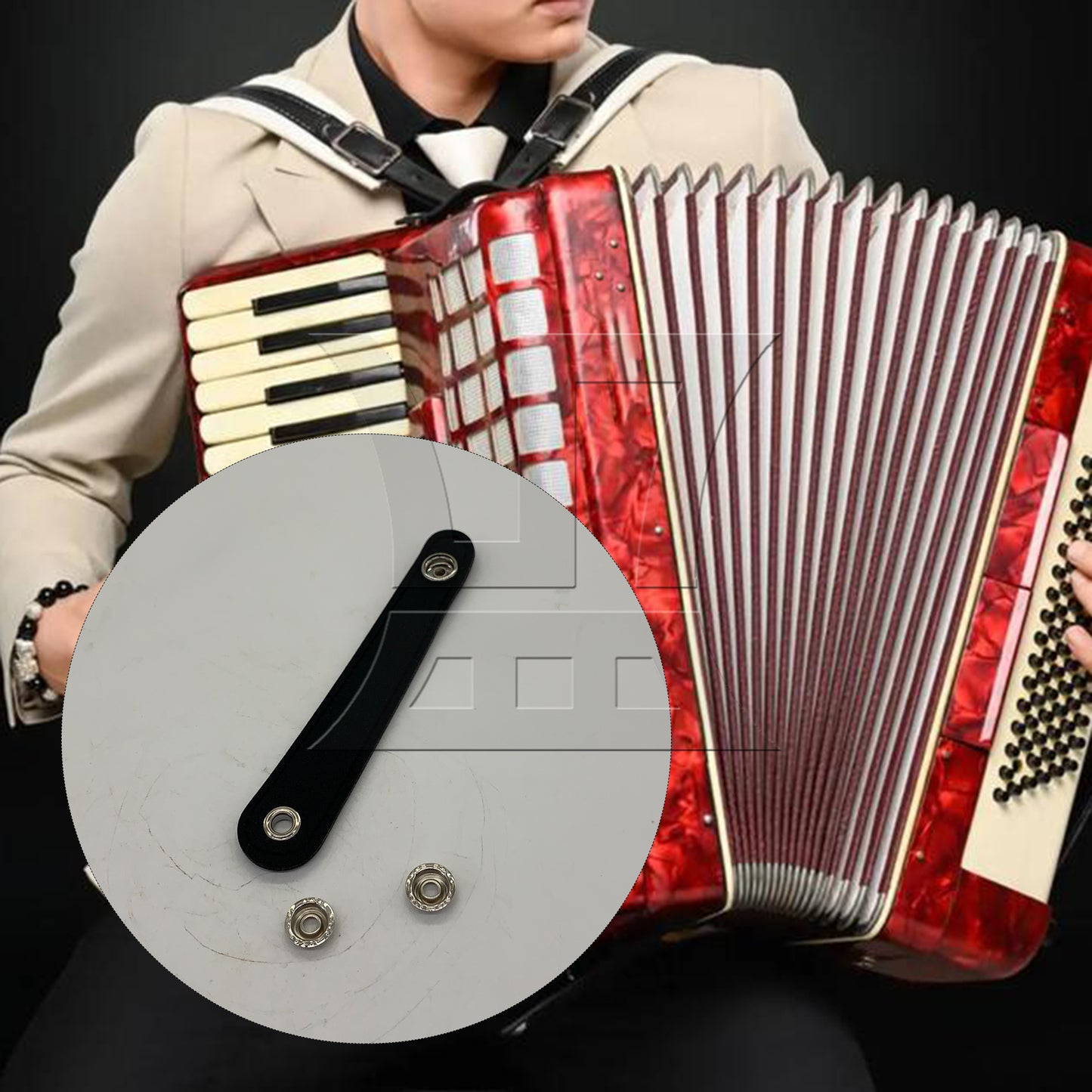 BQLZR 1pc Leather Bass Accordion Bellows Buckle Black for Bass Accordion