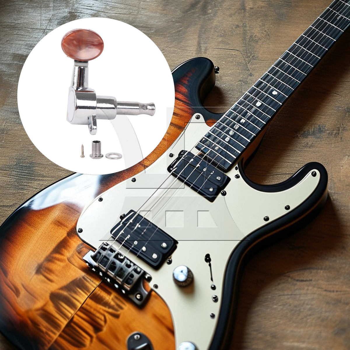 BQLZR 1pc Guitar Fully Enclosed Brown Small Concave Handle Accurate String Right Hand Silver Suitable for Electric Guitars