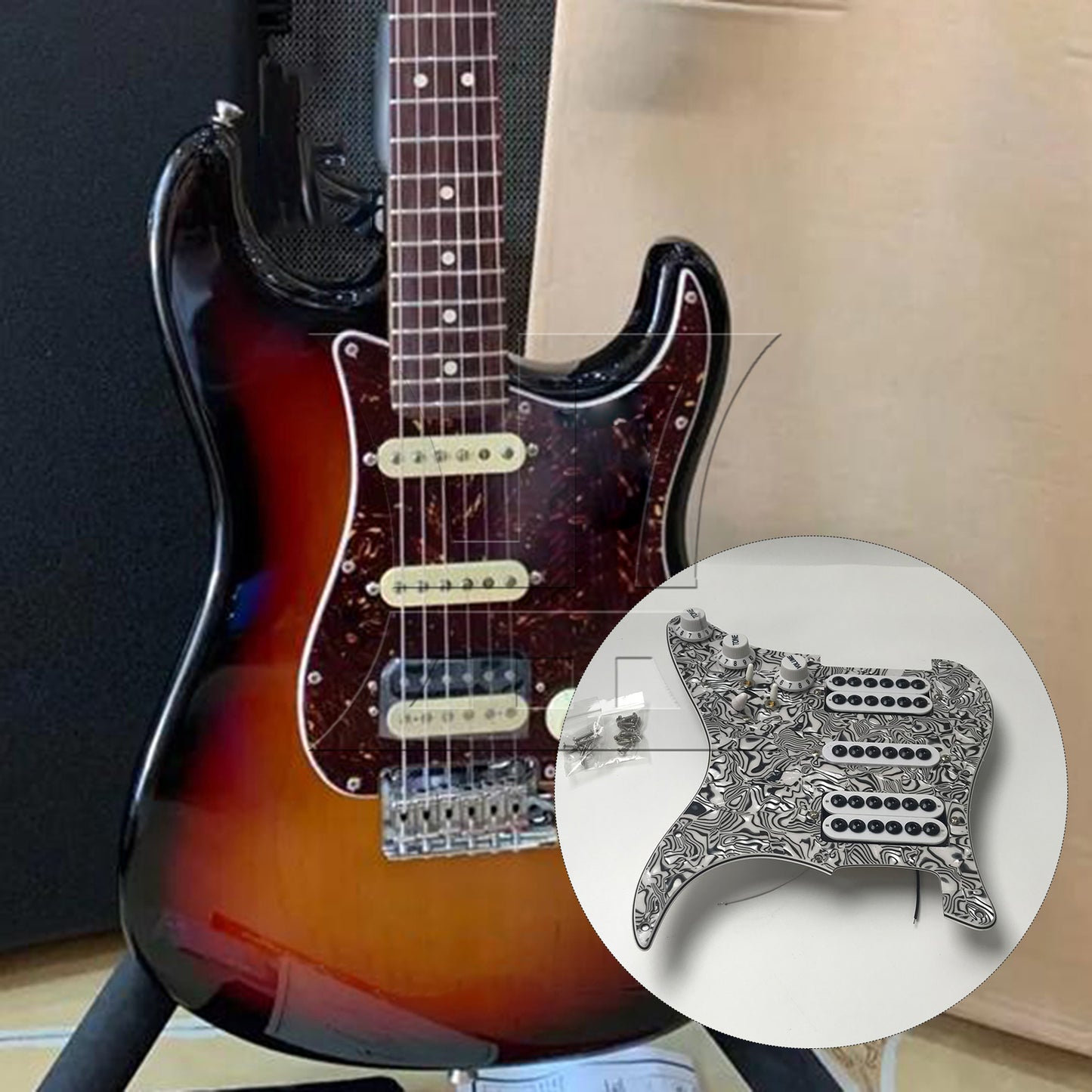 BQLZR 1pc Electric Guitar Hsh Pickguard 3-Layer Black and White Electric Guitar Plastic Front Cover