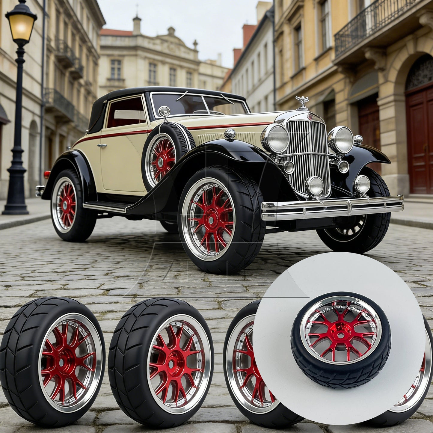BQLZR 4PCS RC 1:10 Racing Car Y shape Hub Wheel Rim Grid Grain Tires Red and Black
