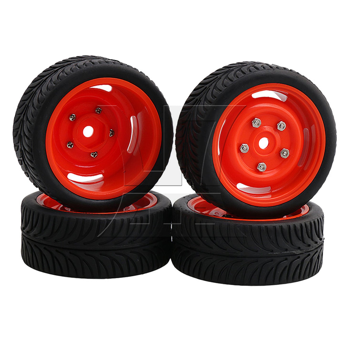 BQLZR 4 x RC 1/10 Racing Drift Car On Road Car 12mm Hex Red Wheel Rims & Black Tyres