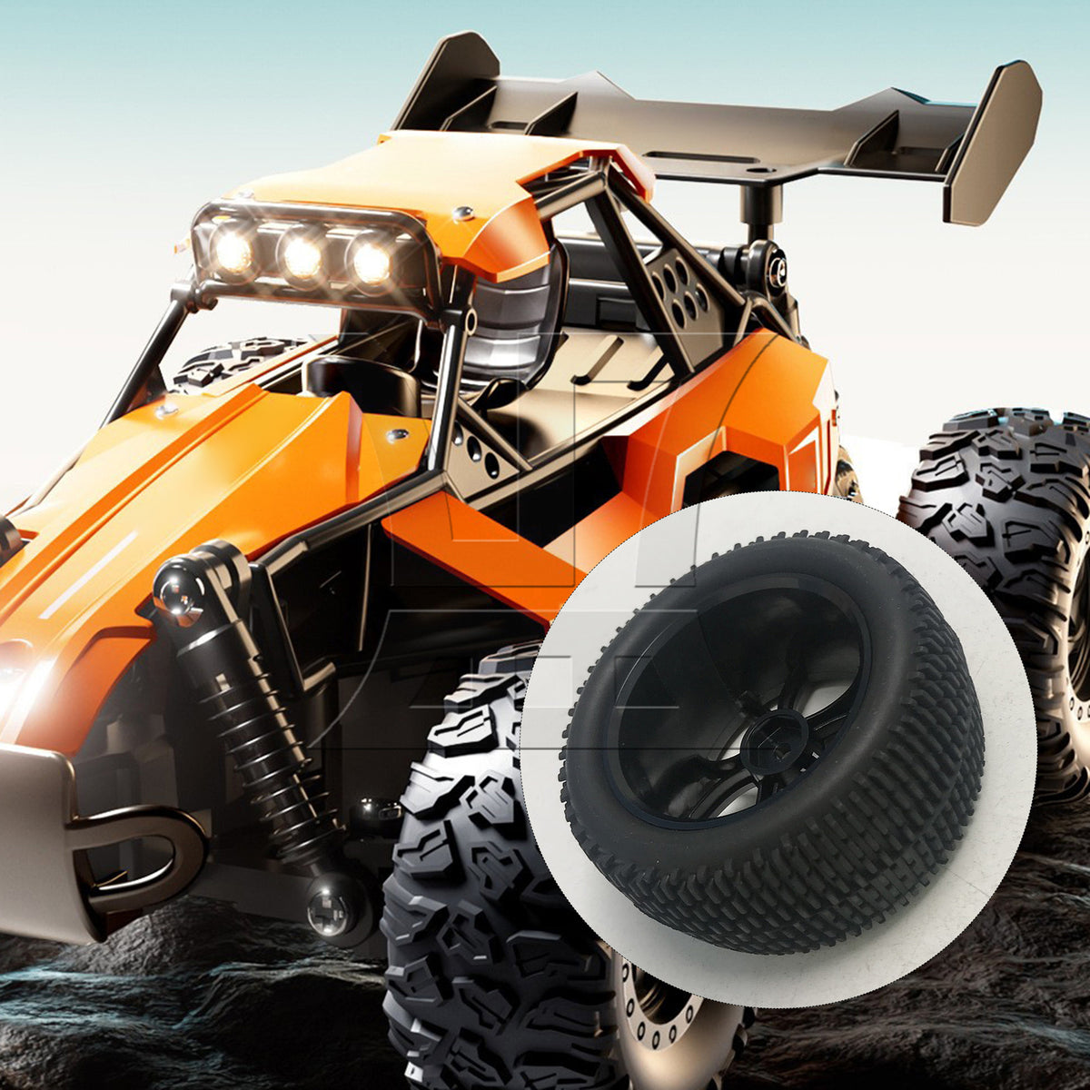 BQLZR 1pc RC1:10 Off-Road Vehicle One-Line Tire and 10-Spoke Y-Shaped Wheels Rear Wheel Black Model Car Replacement Parts
