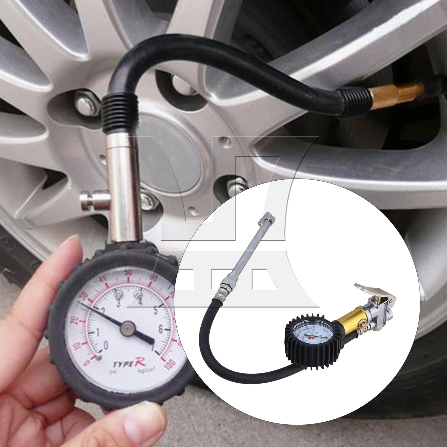 BQLZR 220 PSI Air Chuck Car Trucks With Dial Tire Inflator Gauge Dual Flexible Hose