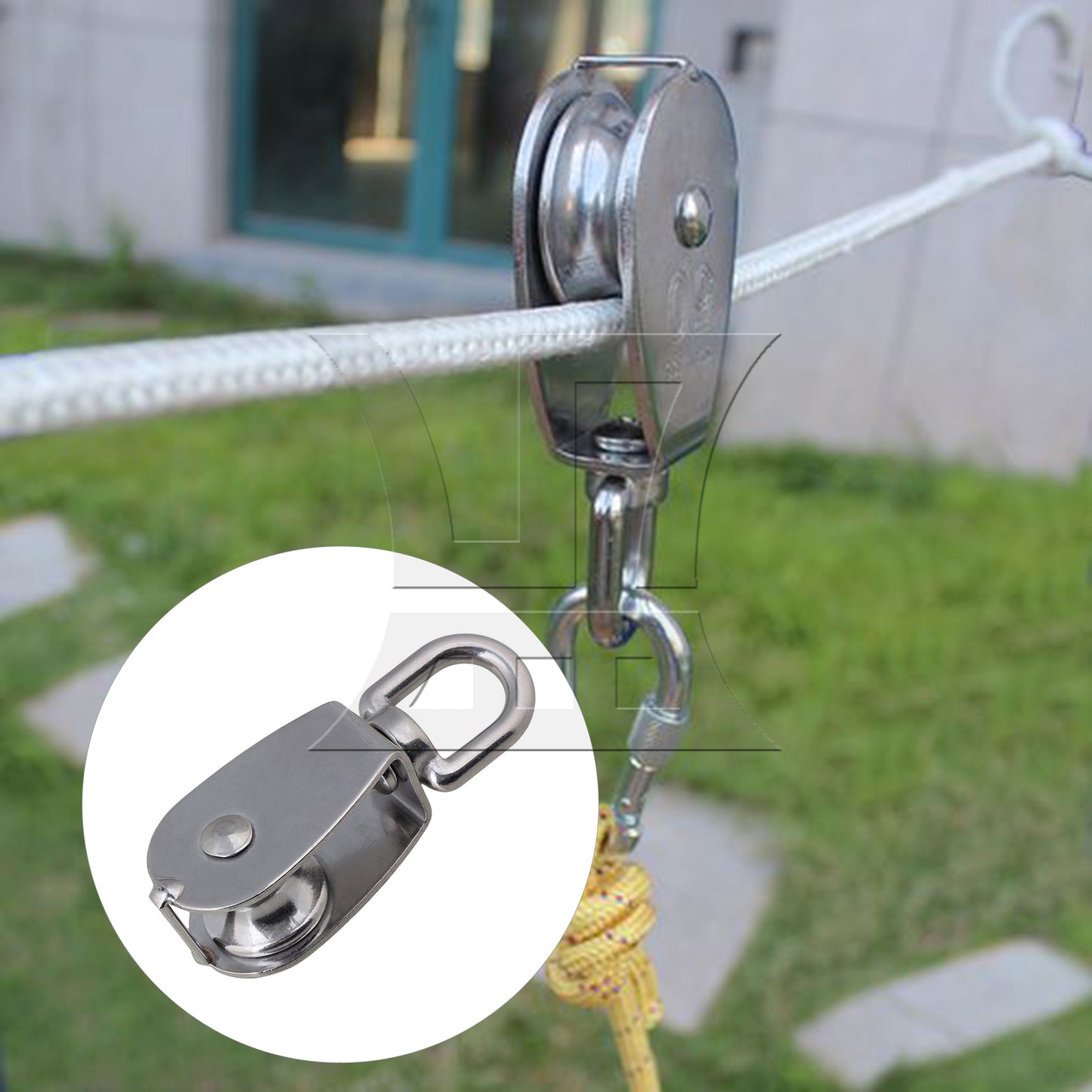BQLZR M25 25mm Swivel Stainless Steel 304 Wire Rope Single-sheaved Pulley Block