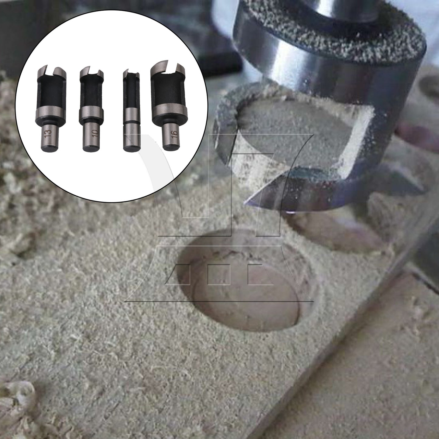 BQLZR 4PCS HCS Wood Plug Hole Woodworking Drill Set Silver+Gray