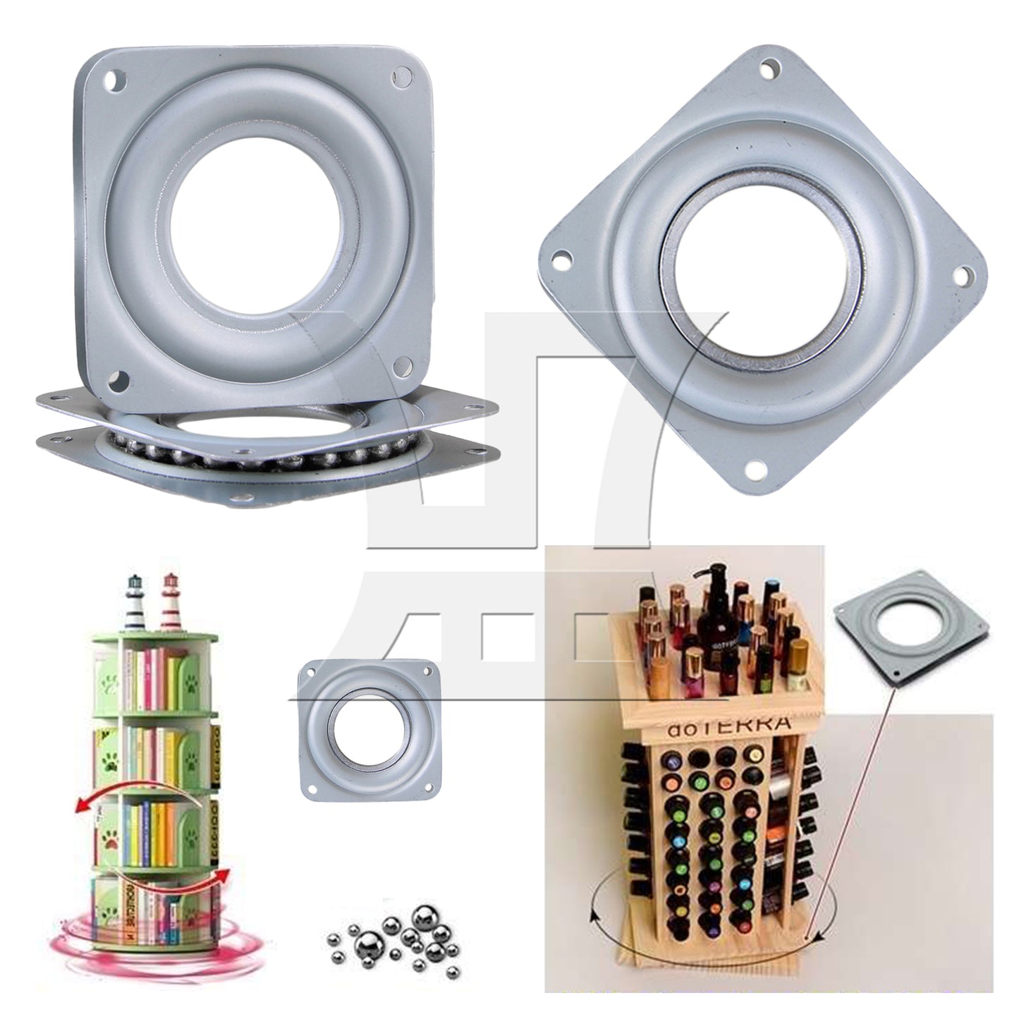 BQLZR 66 lbs Capacity Square Bearing Thick Turntable Silver Set of 2