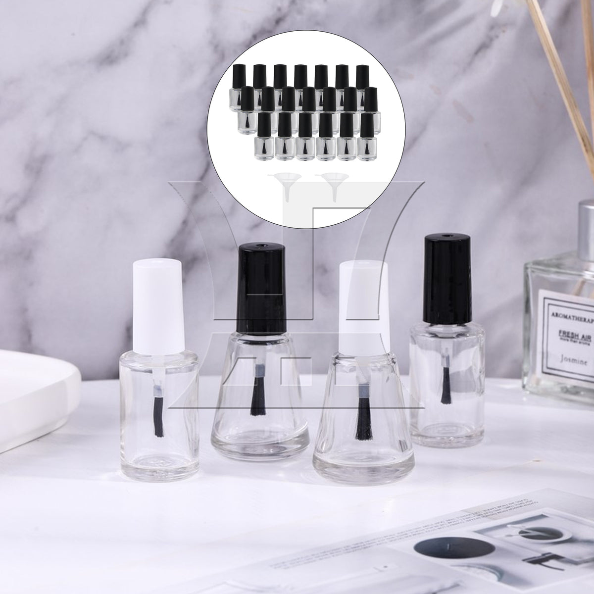 BQLZR 5ml Black Transparent Round Empty Polish Glass Bottle W/ Brush