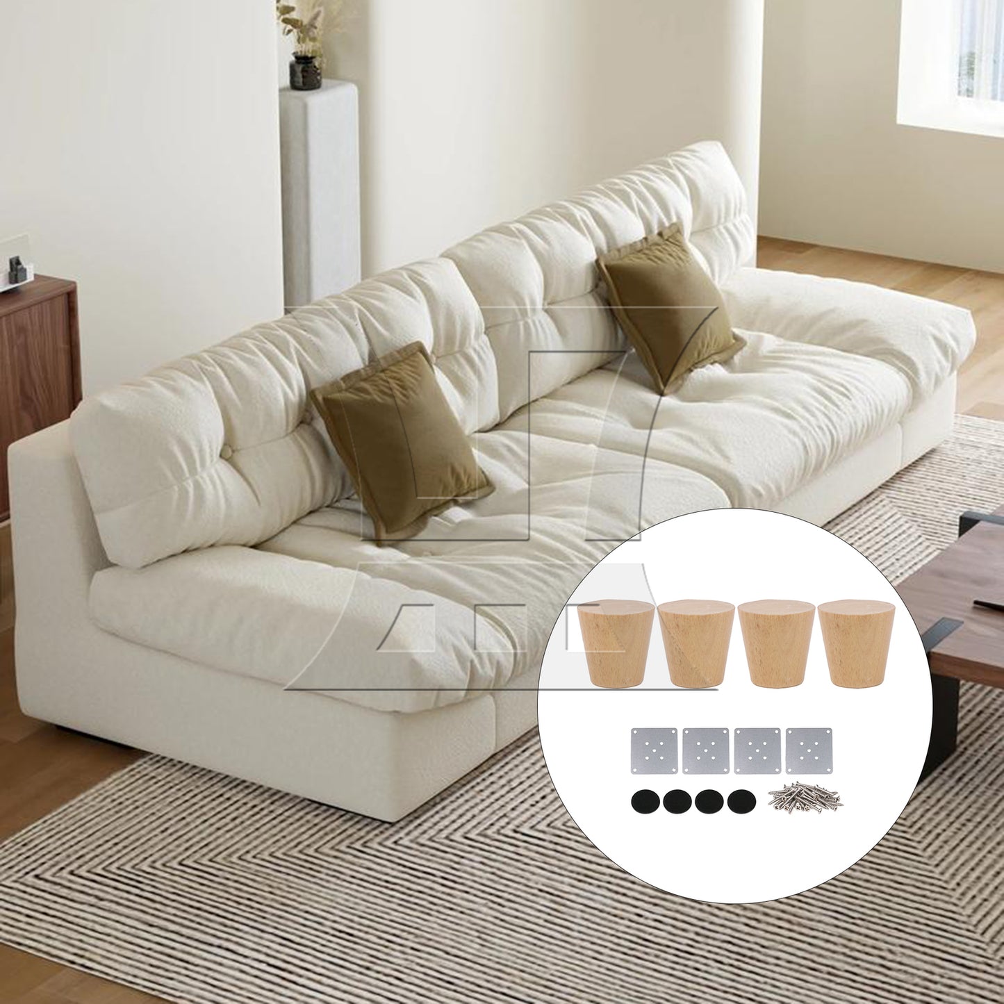 BQLZR Wooden Furniture Legs Feet w/ Plates for Sofa Tea Table 60x60x37mm
