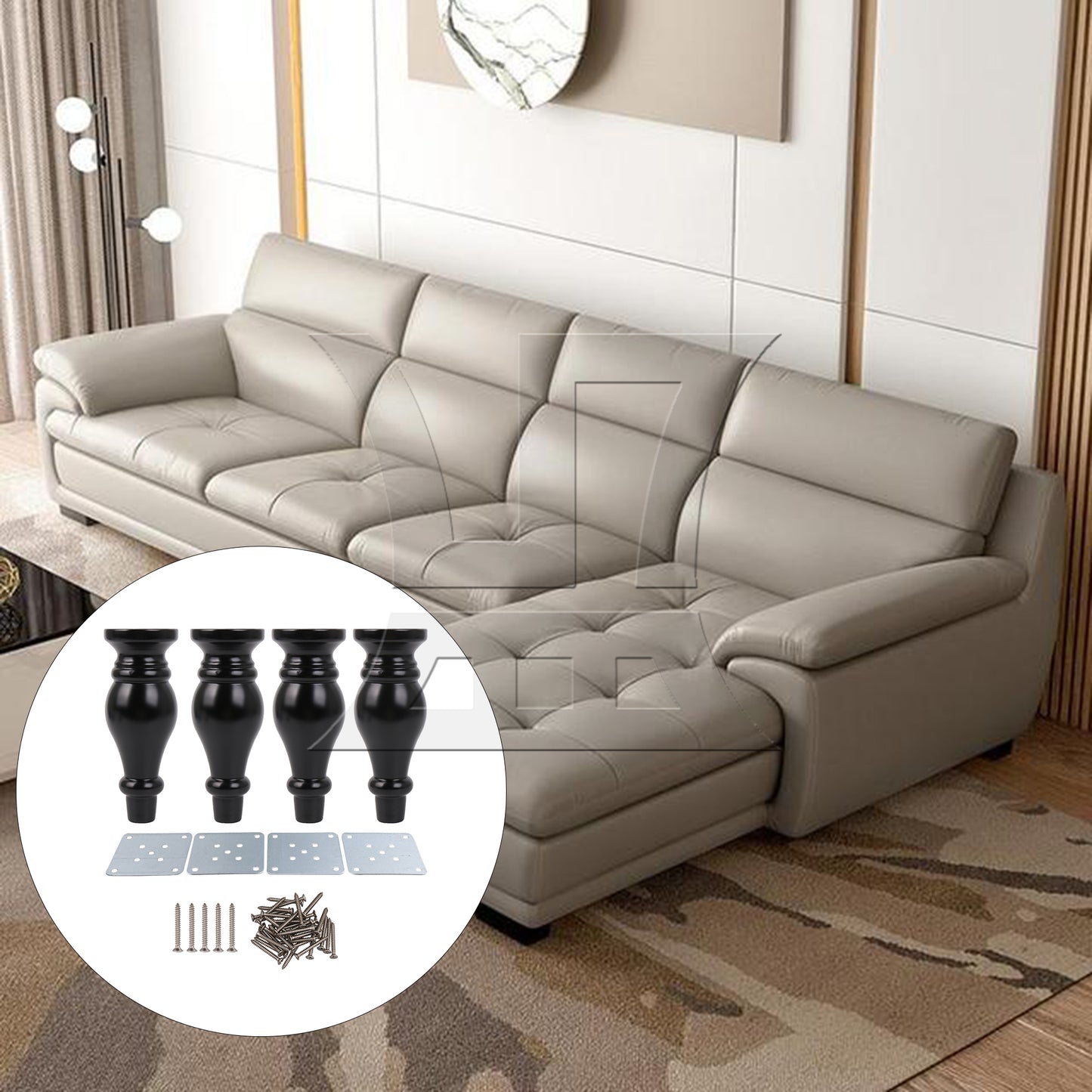 BQLZR Black Wood Gourd-shaped Furniture TV Cabinet Sofa Legs 18x6.5x2.5cm