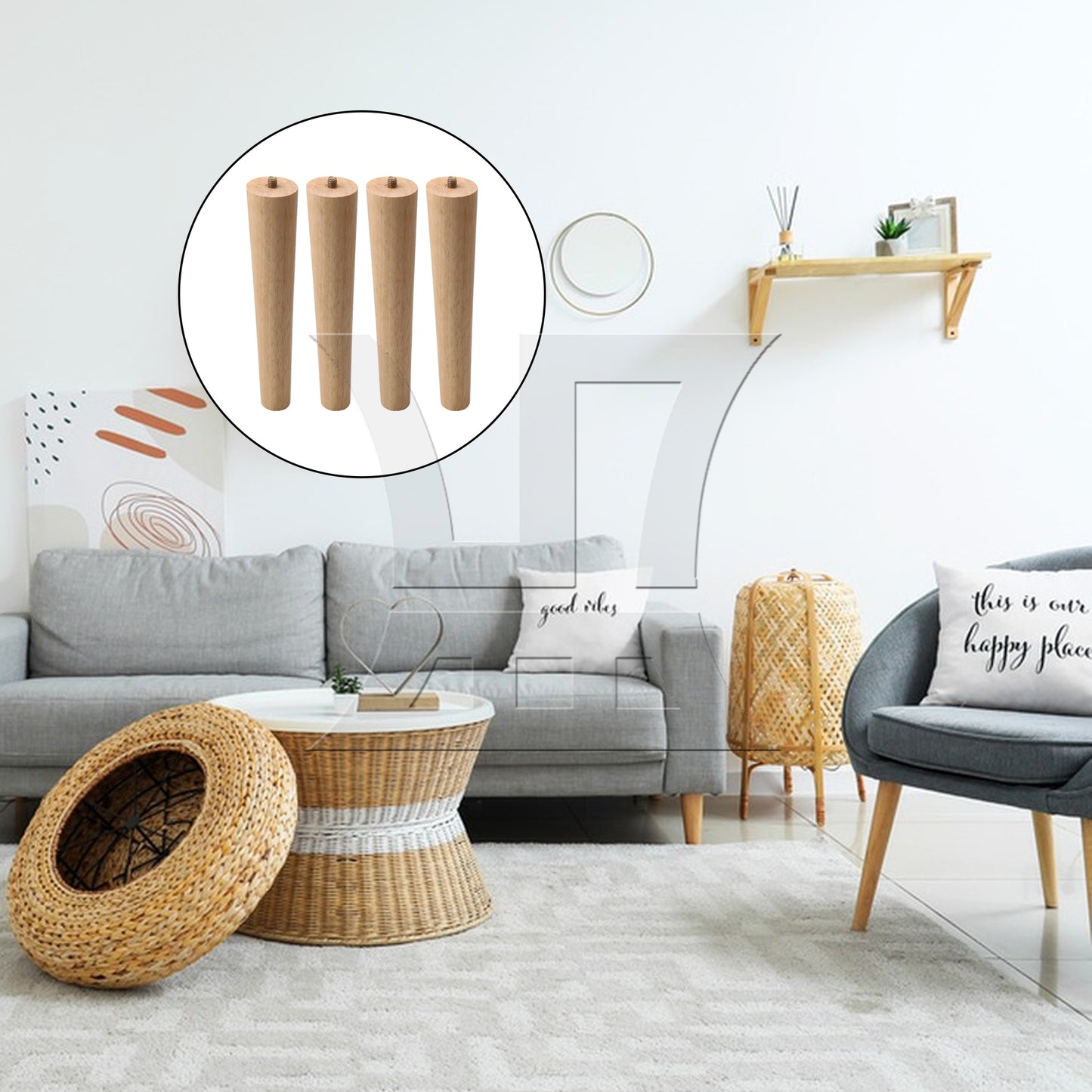 BQLZR 200mm Height Wood Furniture Feet M8 Thread Sofa Bed Legs Replacement