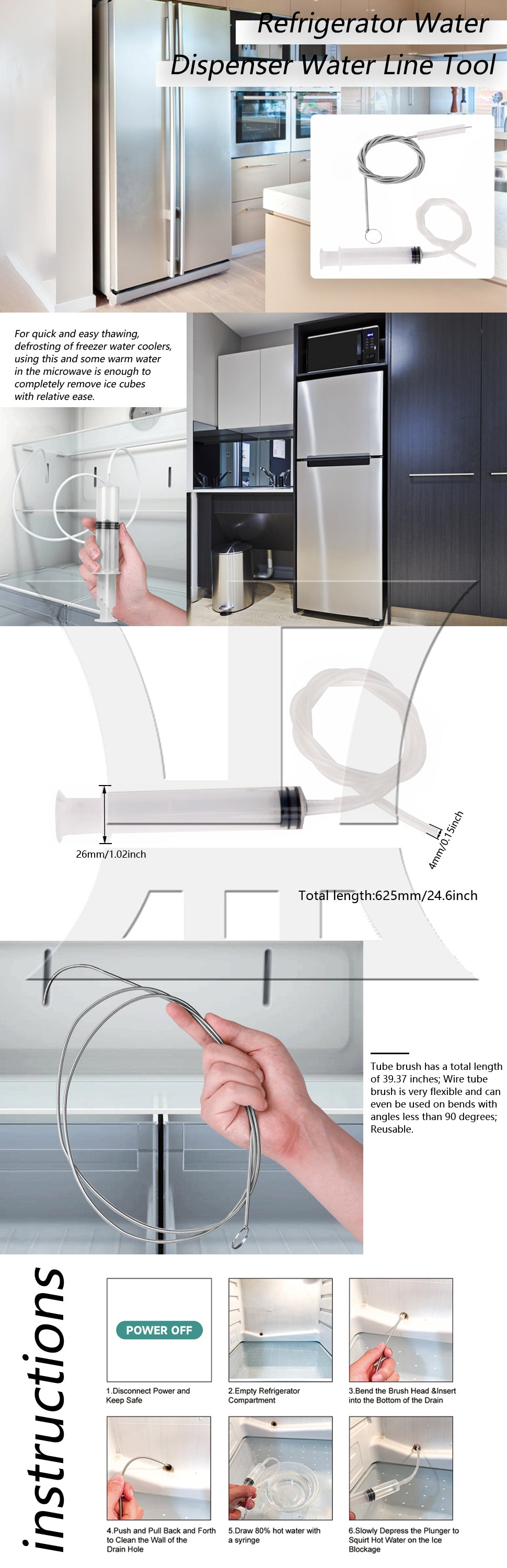 BQLZR Plastic Refrigerator Line Tool Total Length 625mm