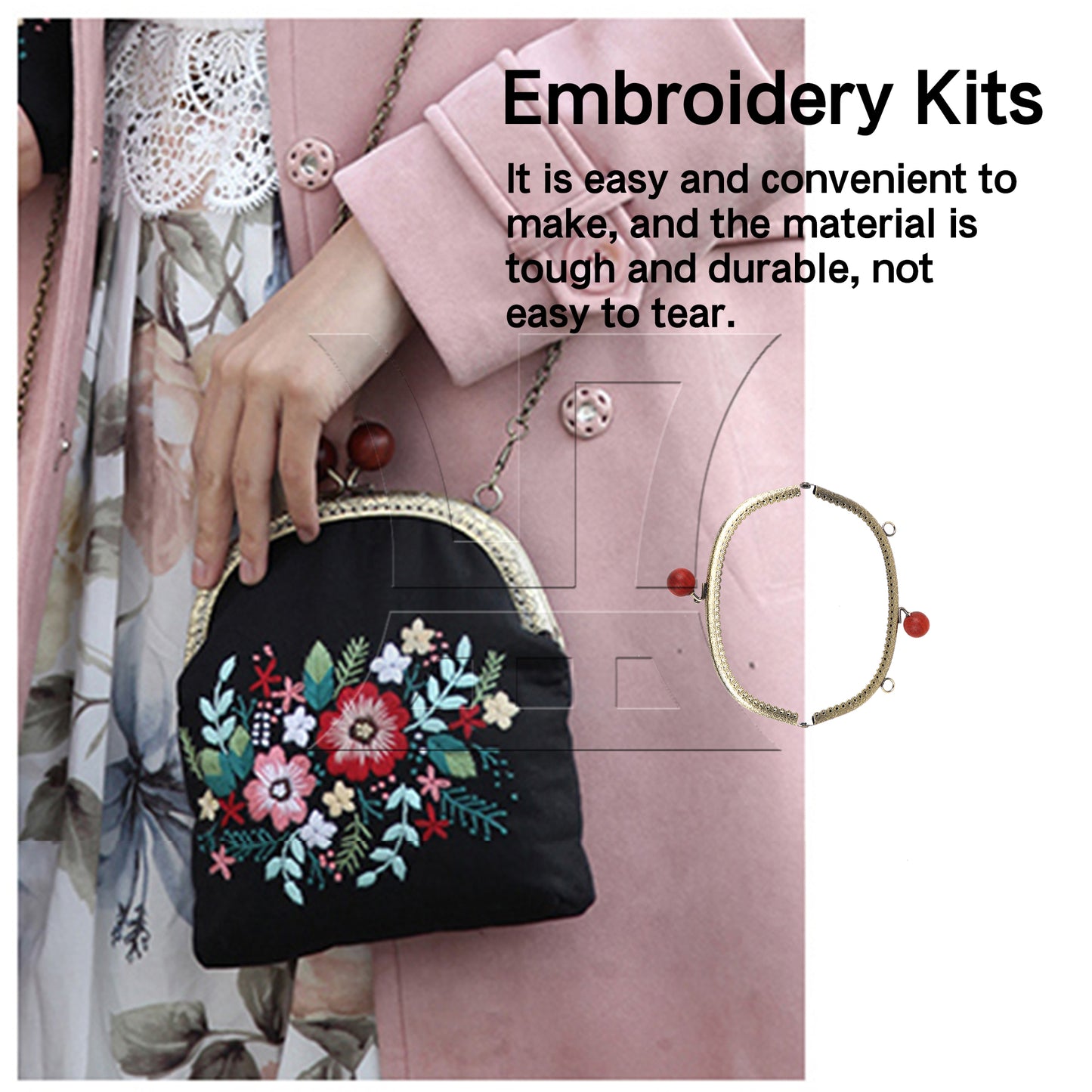 BQLZR Embroidery Starter Kit Black for Coin Purse Wallet 165 mm with All Supplies