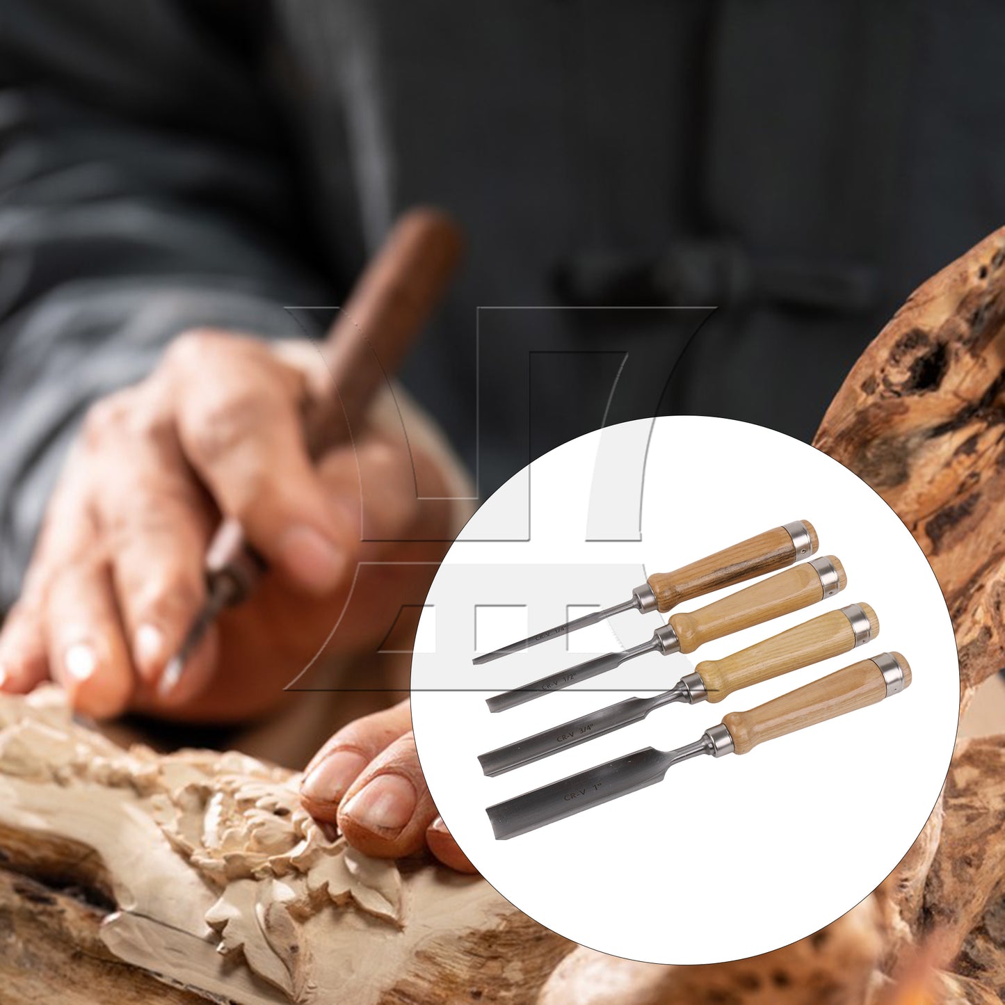 BQLZR Woodworking Wood Carving Chisel Tools High Carbon Steel 1/4" 1/2" 3/4" 1" Set