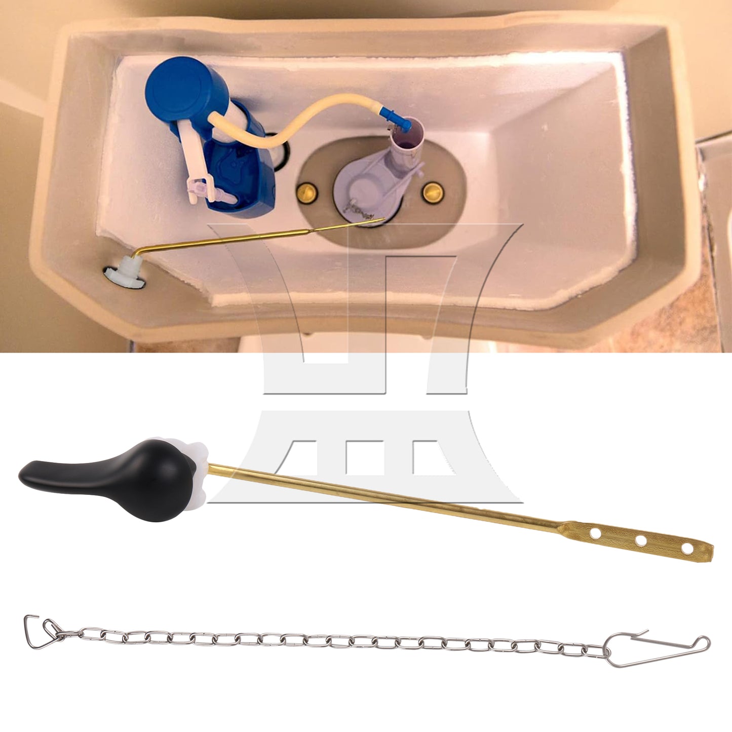 BQLZR 8" Toilet Lever Flush Handle w/ Stainless Steel Flapper Chains & Gaskets Set
