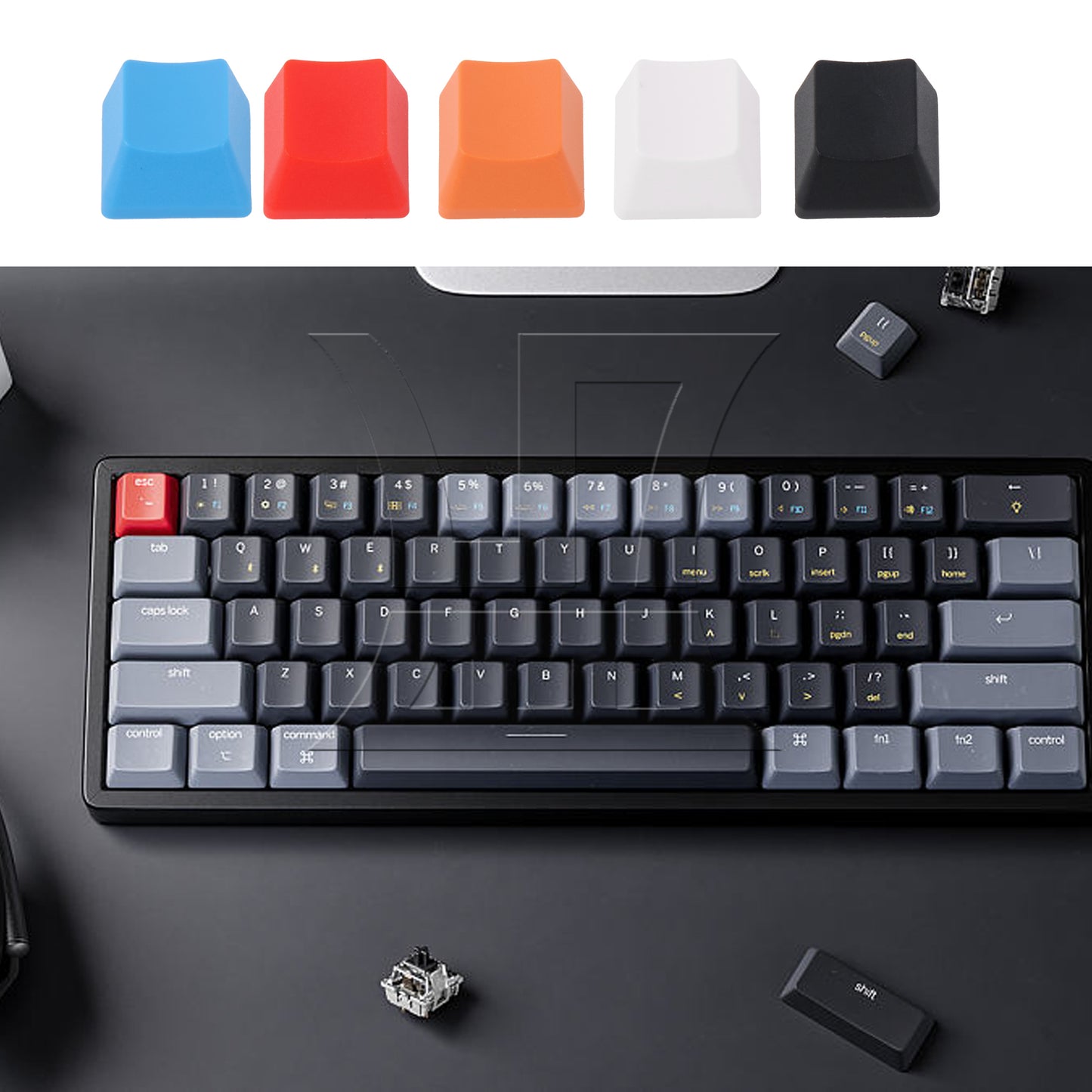 BQLZR 5 Pieces Keyboard Keycaps Black White Red Blue Orange-Red Blank Solid Color