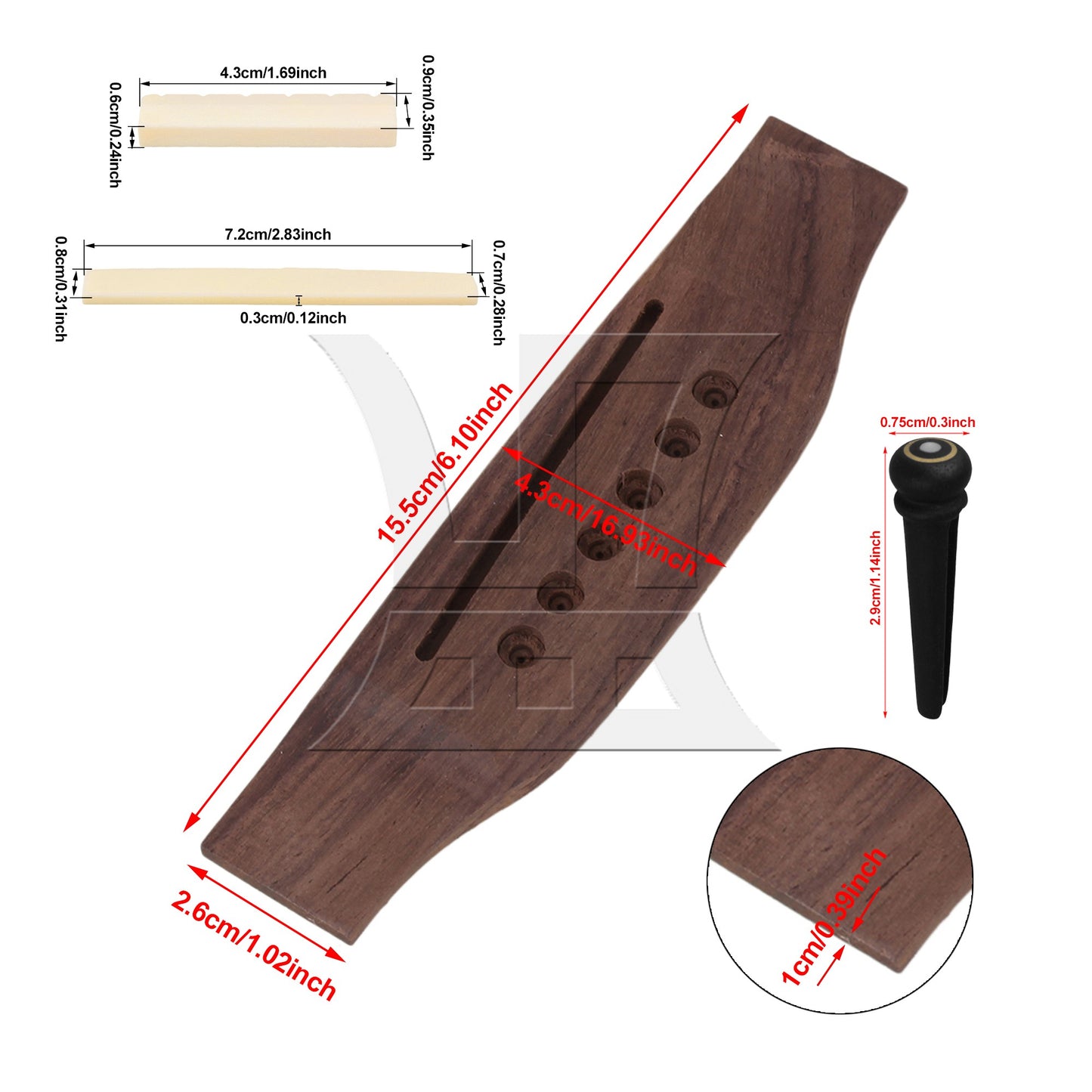 Saddle & Nut 6 String Rosewood Bridge Ebony End Pins for Acoustic Guitar Part