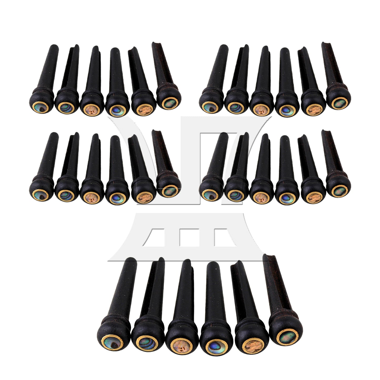 6 Acoustic Guitar Ebony Bridge Pins With Abalone Dot and Brass Circle skirt