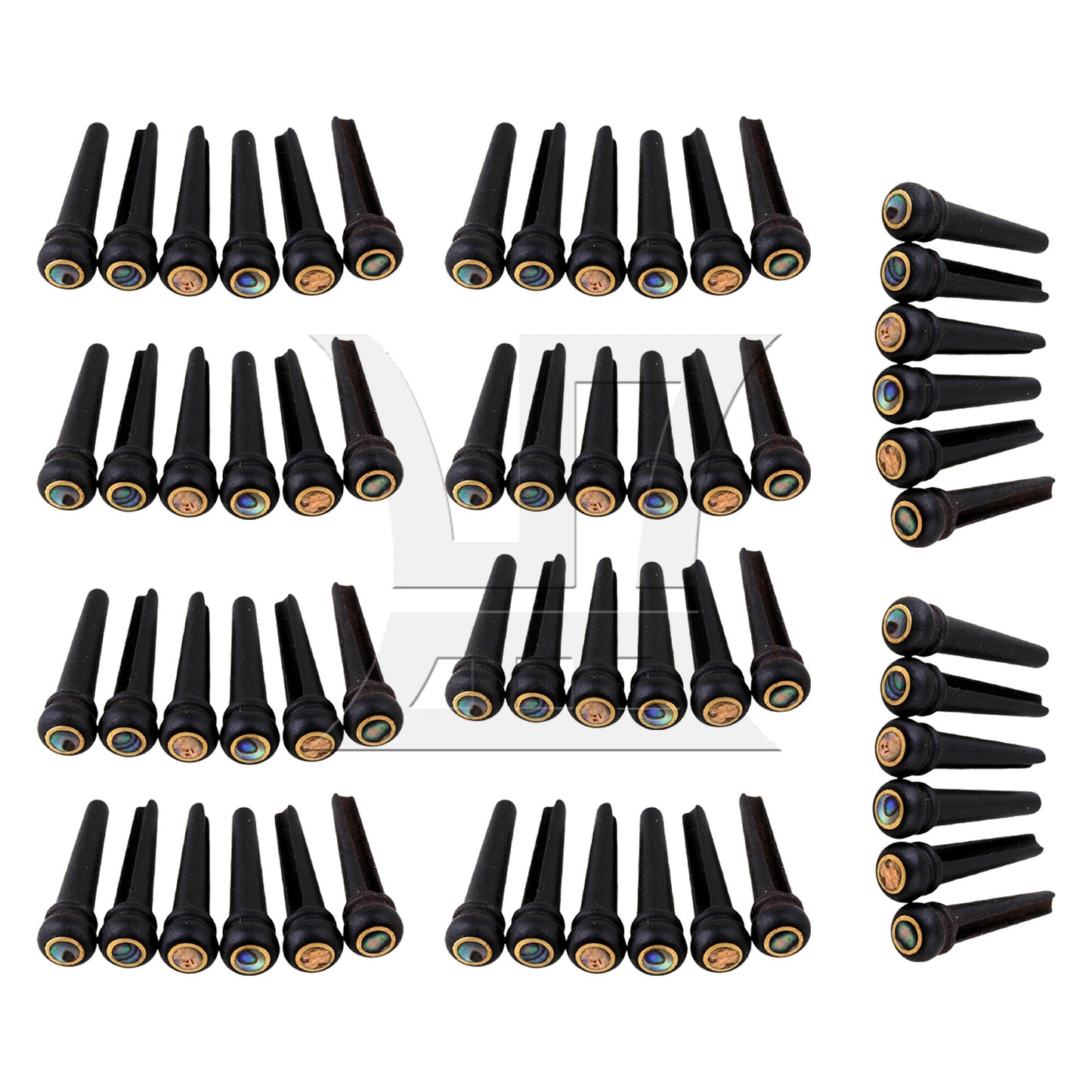 6 Acoustic Guitar Ebony Bridge Pins With Abalone Dot and Brass Circle skirt