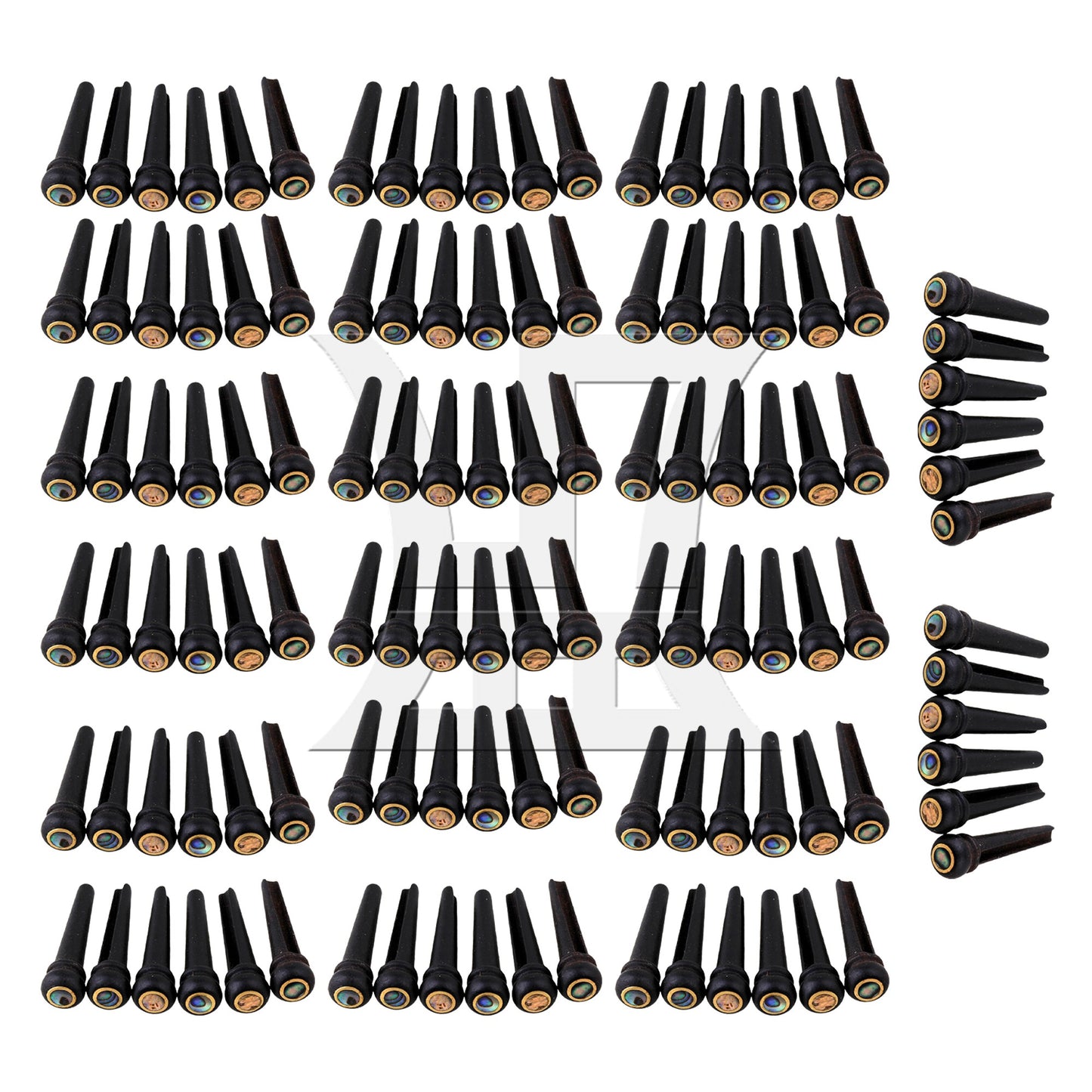 6 Acoustic Guitar Ebony Bridge Pins With Abalone Dot and Brass Circle skirt