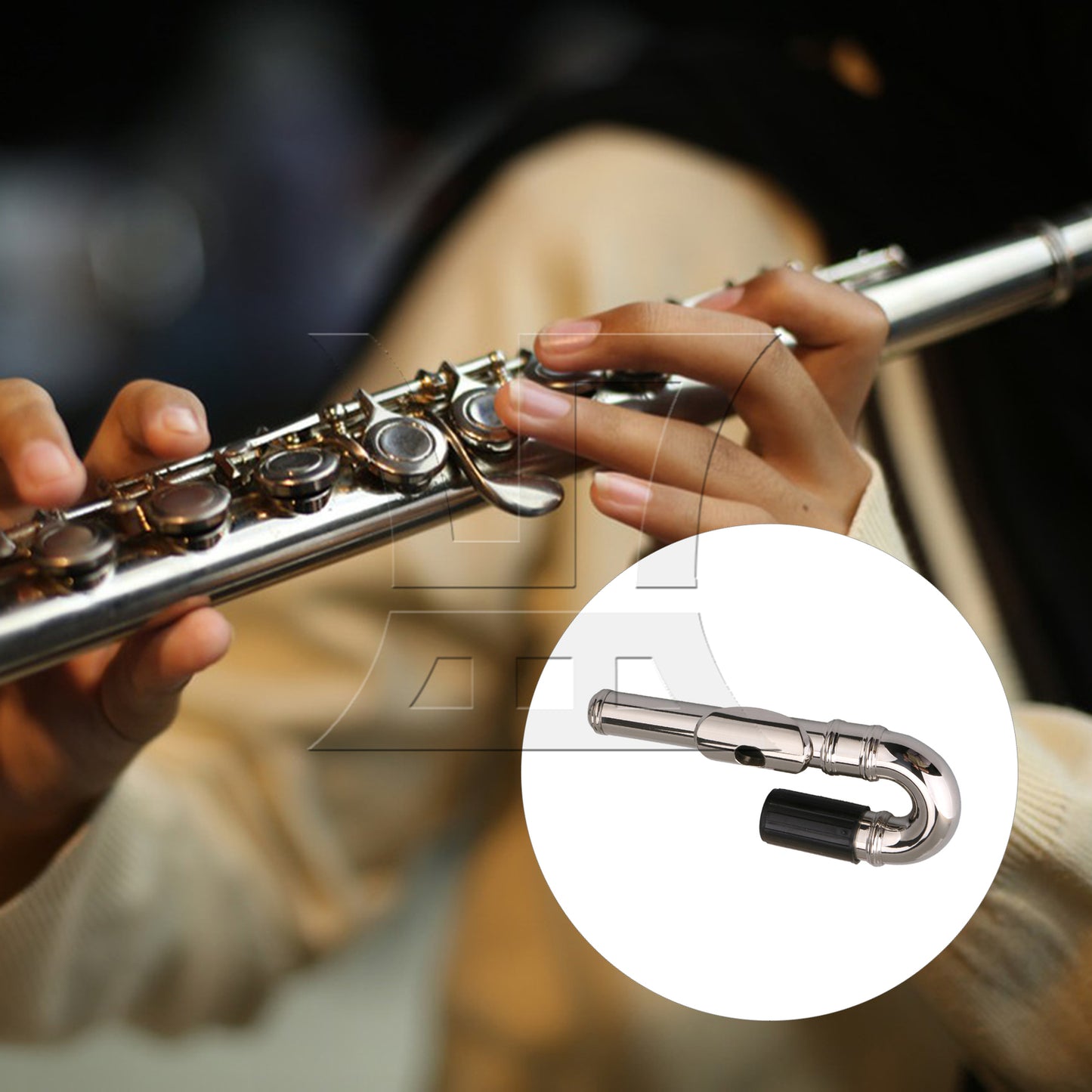 BQLZR Nickel Plated Flute Curved Head Joint & Black Rubber Flute Thumb Rest Cushion