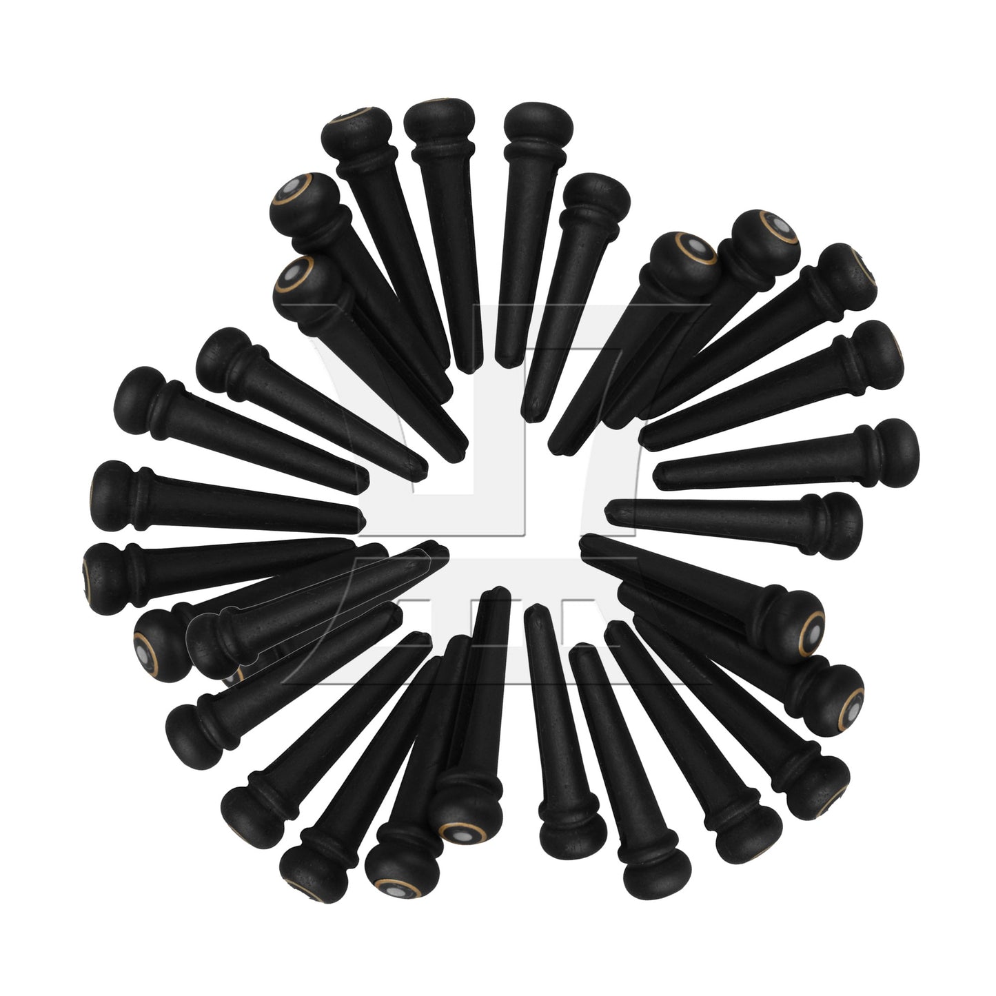 6 Acoustic Guitar Ebony Bridge Pins With Abalone Dot and Brass Circle skirt