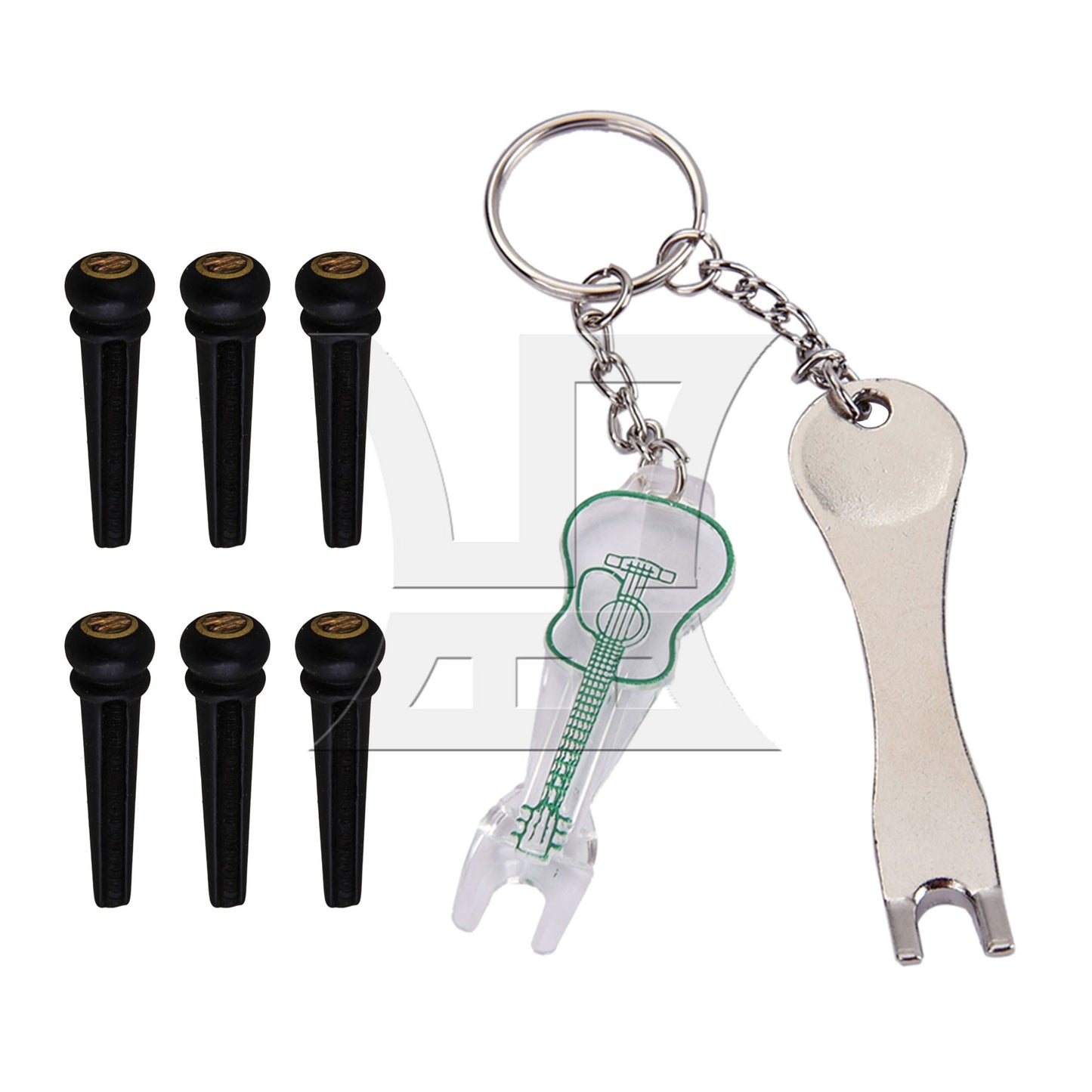 6 Acoustic Guitar Ebony Bridge Pins With Abalone Dot and Brass Circle skirt