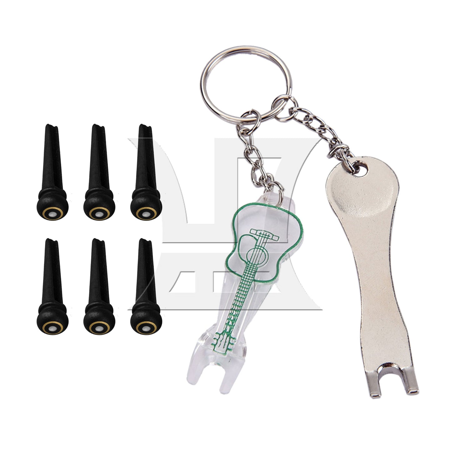 6 Acoustic Guitar Ebony Bridge Pins With Abalone Dot and Brass Circle skirt