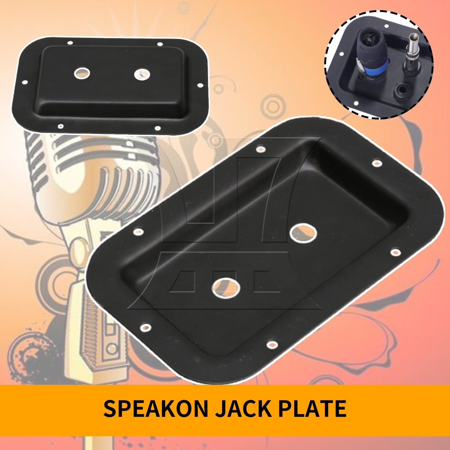 2Pieces Headphone Speaker Jack Plate Audio Plates Recessed Steel 1/4inch Black