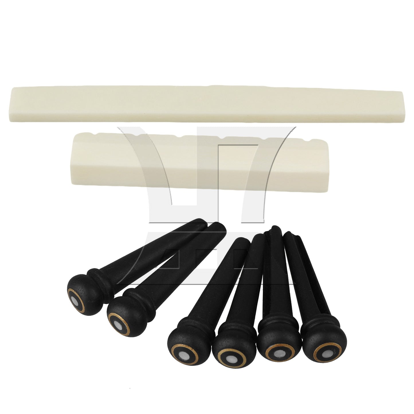 6 Acoustic Guitar Ebony Bridge Pins With Abalone Dot and Brass Circle skirt